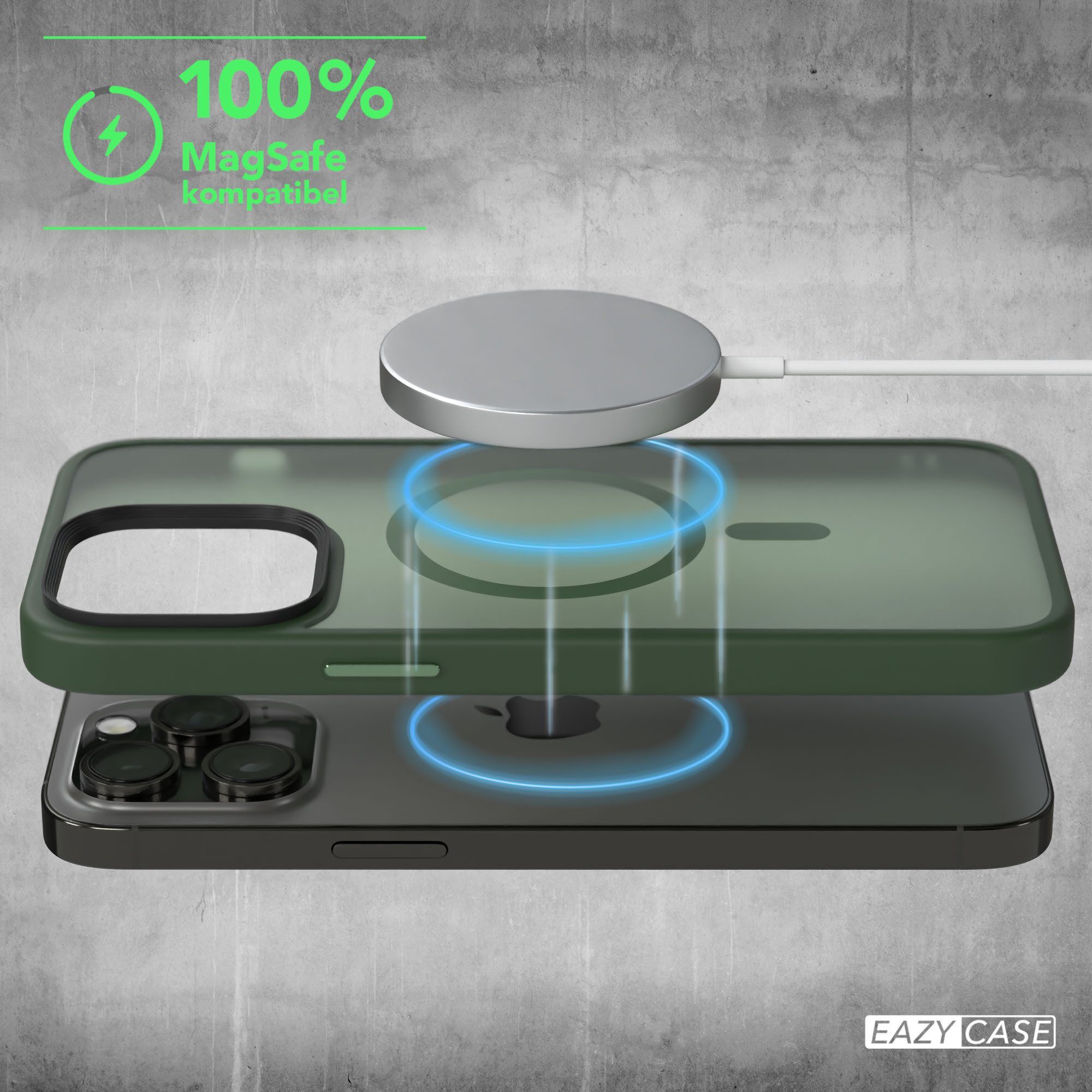 EAZY CASE Handyhülle Outdoor Case MagSafe Matt für iPhone 14 Pro Max 6,7 Zoll, Qi Charging kompatibel Magsafefunktion Slimcover Displayschutz Grün