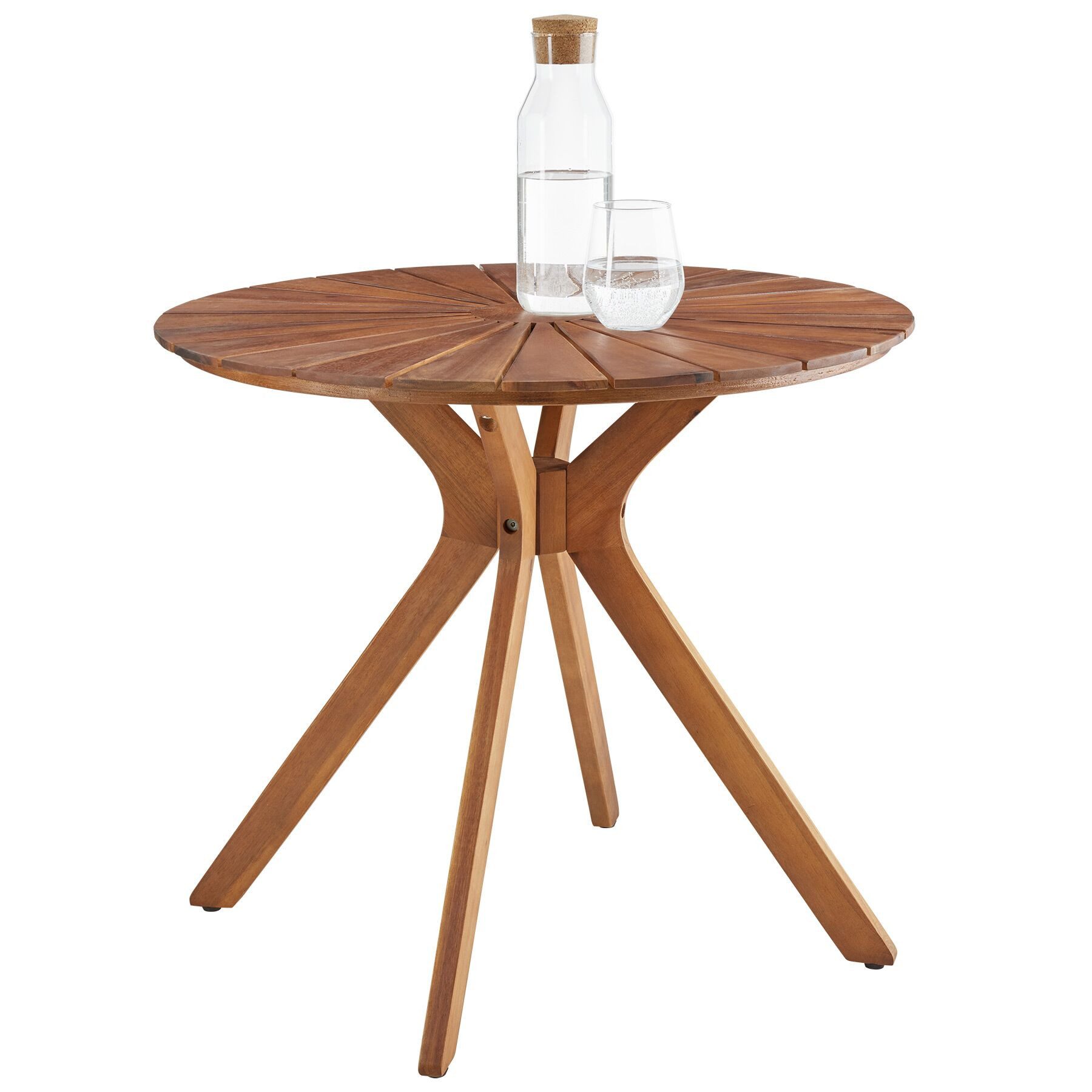 tectake Gartentisch runder outdoor Esstisch aus massivem Akazienholz, 70 x 70 x 62 cm (Terrassentisch Pollensa, 1-St., in braun), Tischplatte mit Sonnenmuster, höhenverstellbare Füße, wetterfest