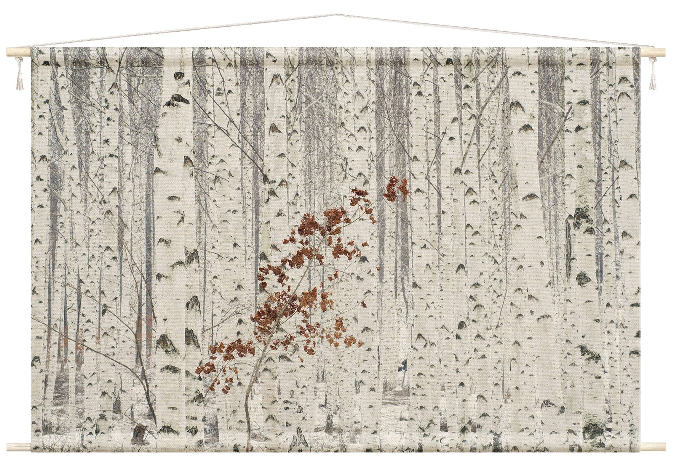 Bilderdepot24 Wandteppich modern Wald Natur schwarz-weiß weiss, rechteckig, Höhe: 2.6 mm, großes Wandbild aus Natur-Baumwolle Wandbehang Stoffbild Tuch Wollseil