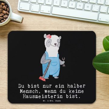 Mr. & Mrs. Panda Mauspad Hausmeisterin Herz - Schwarz - Geschenk, Schenken, Mauspad, Büroausst (1-St), rutschfest