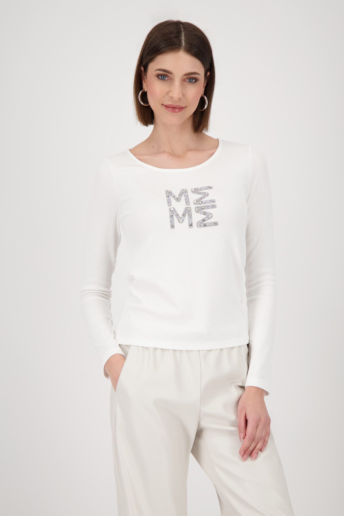 Monari Langarmshirt Shirt Rippe + Schmuck Mit Rundhalsausschnitt günstig online kaufen