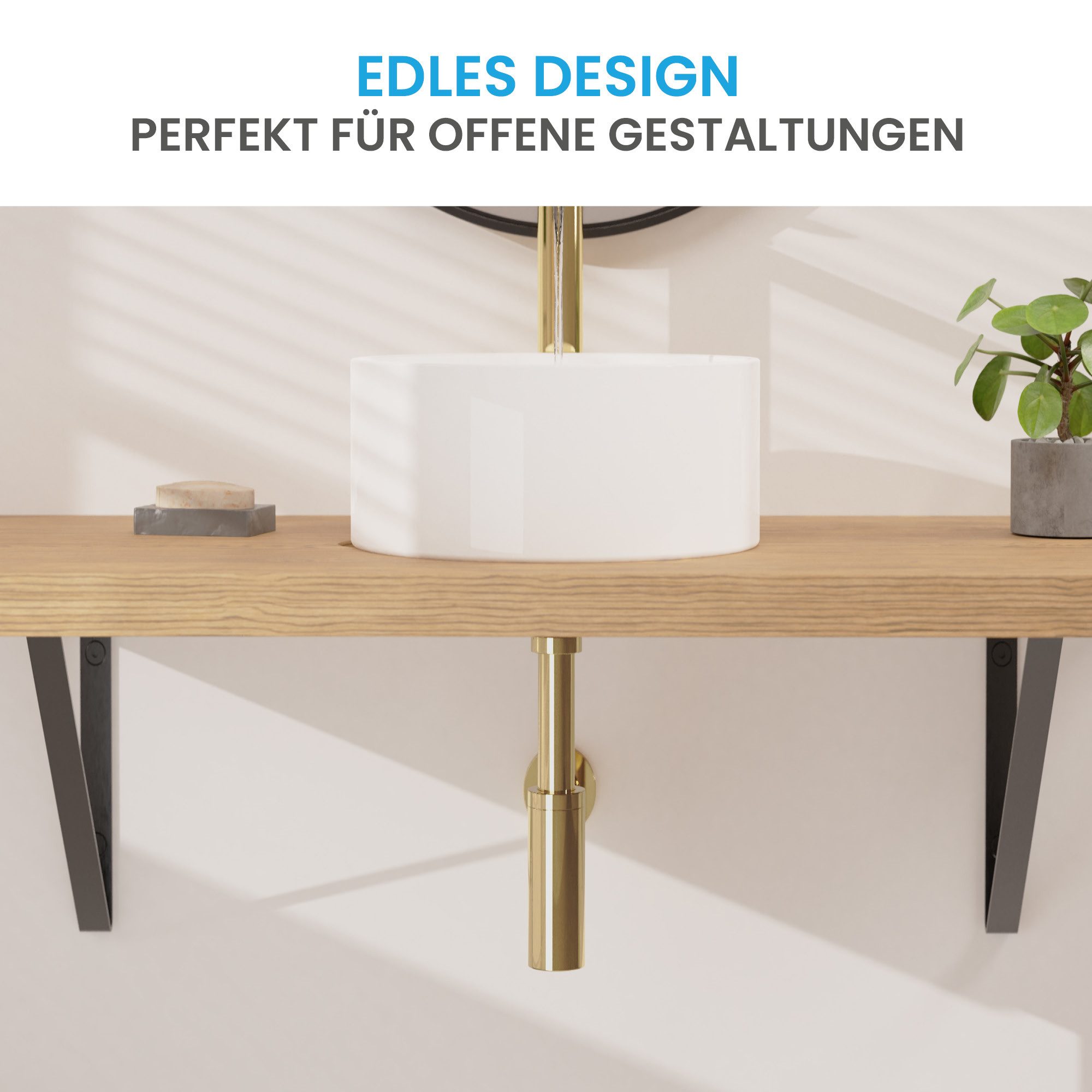 Bächlein Siphon Eleganter Waschbeckenablauf, (Hochwertiger Waschbeckensiphon, Goldfarben), Innovative Reinigungsöffnung, Universell einsetzbar