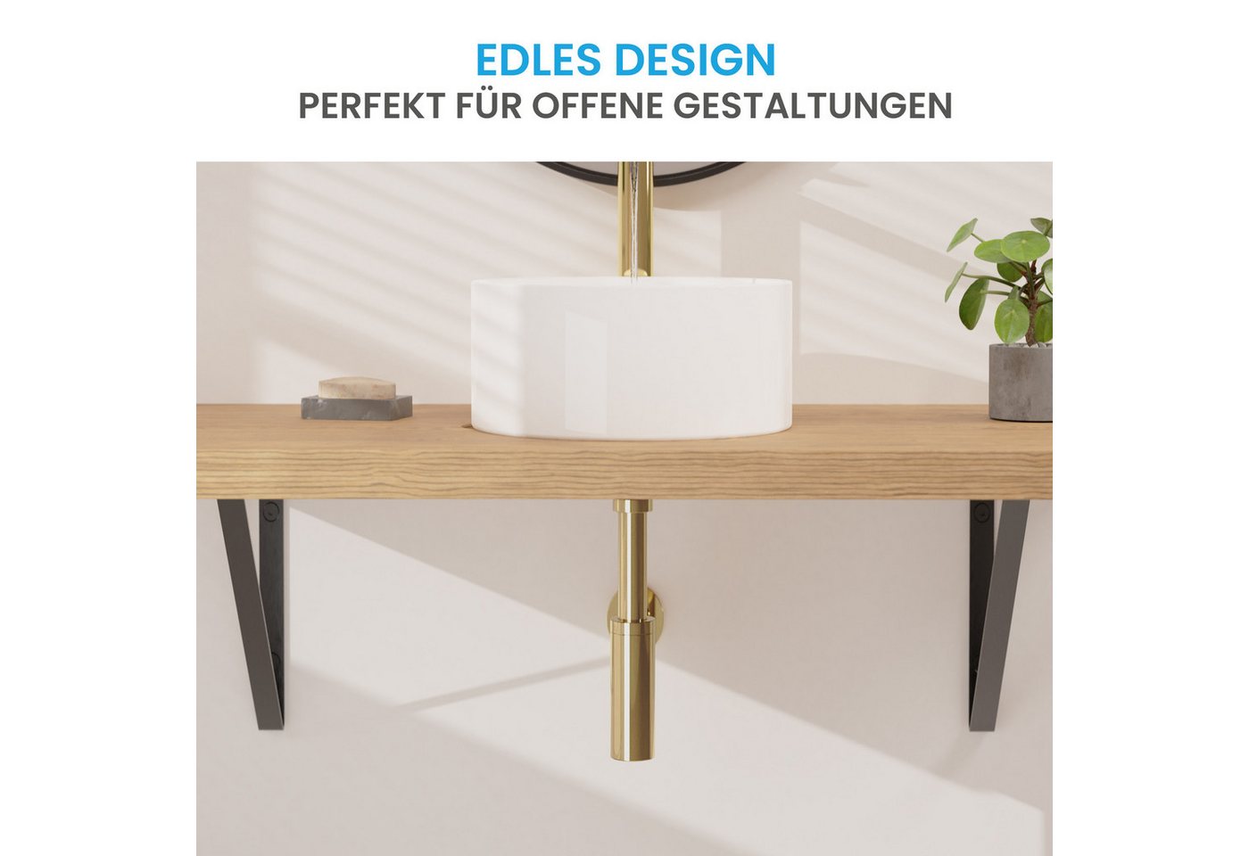 Thumbnail - Bächlein Siphon Eleganter Waschbeckenablauf, (Hochwertiger Waschbeckensiphon, Goldfarben), Innovative Reinigungsöffnung,...