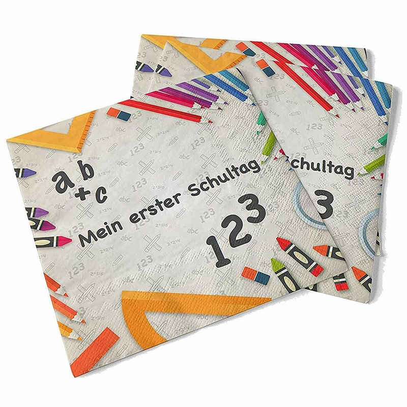 Dekotalent® Papierserviette 60x Stück Servietten 33x33 cm Einschulung Erster Schultag Schulanfang, (80er Set, 60 St., 80x papierservietten), in Schulmotiven