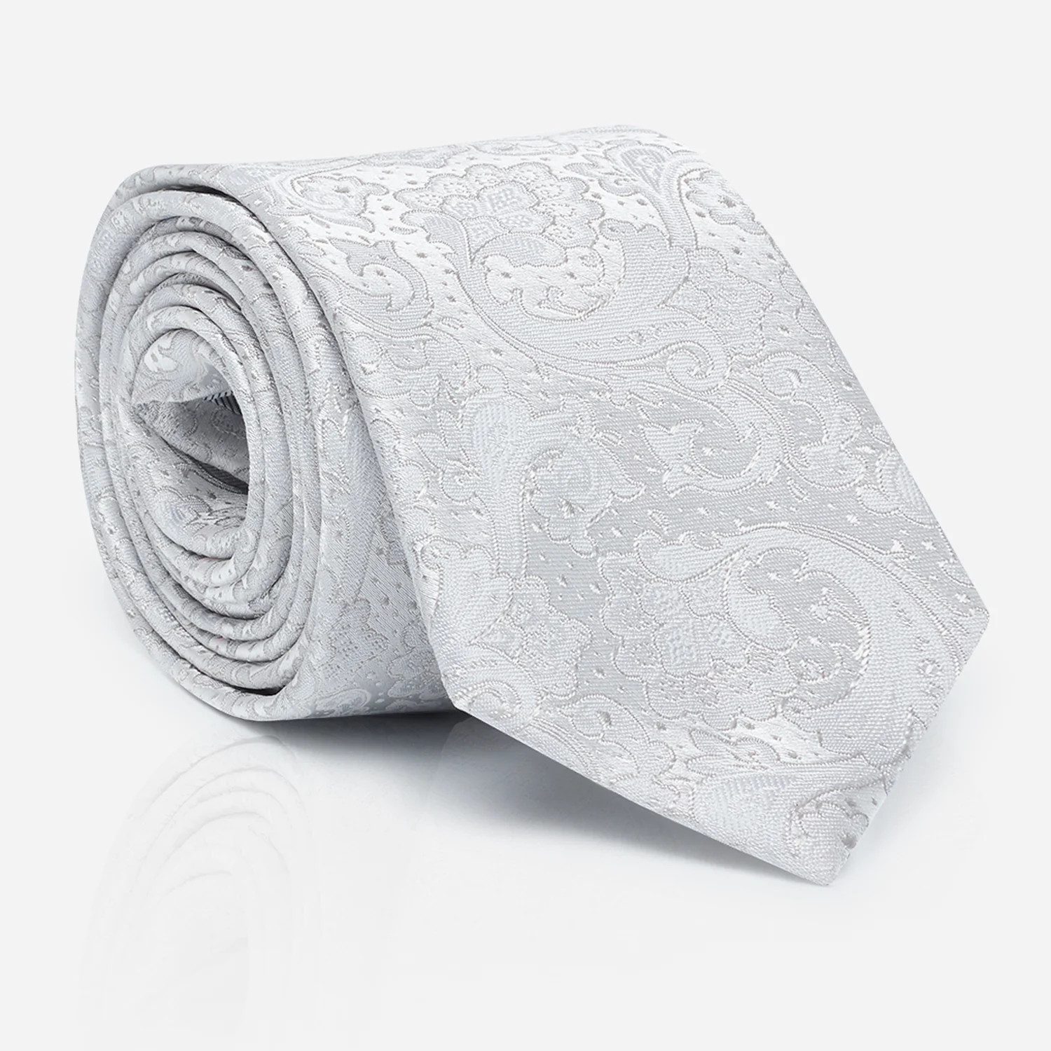 MONTI Krawatte LAPO - silberne Seidenkrawatte mit Paisley-Muster für Herren - 6,5 cm