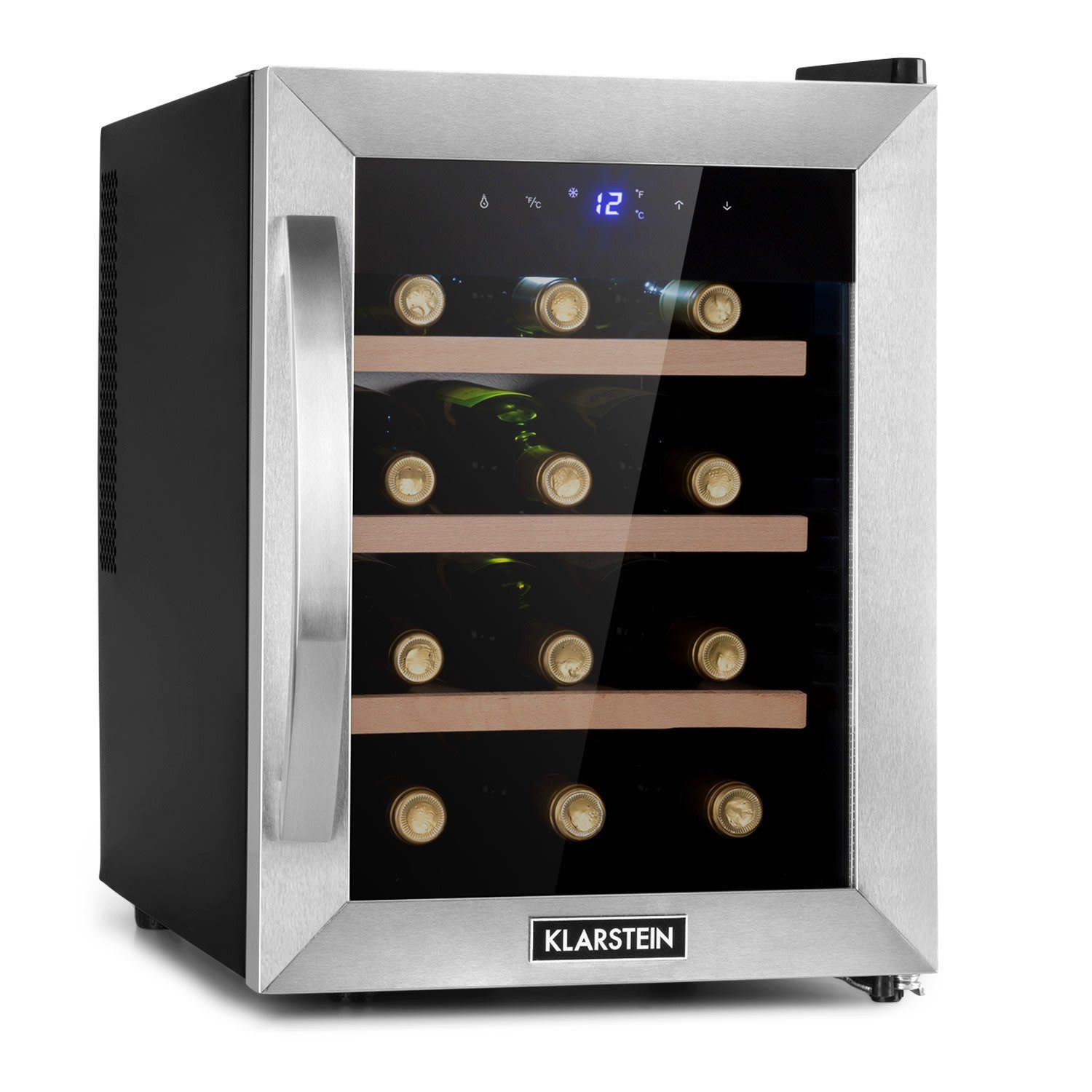 Klarstein Weinkühlschrank Reserva 12 Uno, für 12 Standardflaschen á 0,75l,Wein Flaschenkühlschrank Weintemperierschrank Weinschrank Kühlschrank