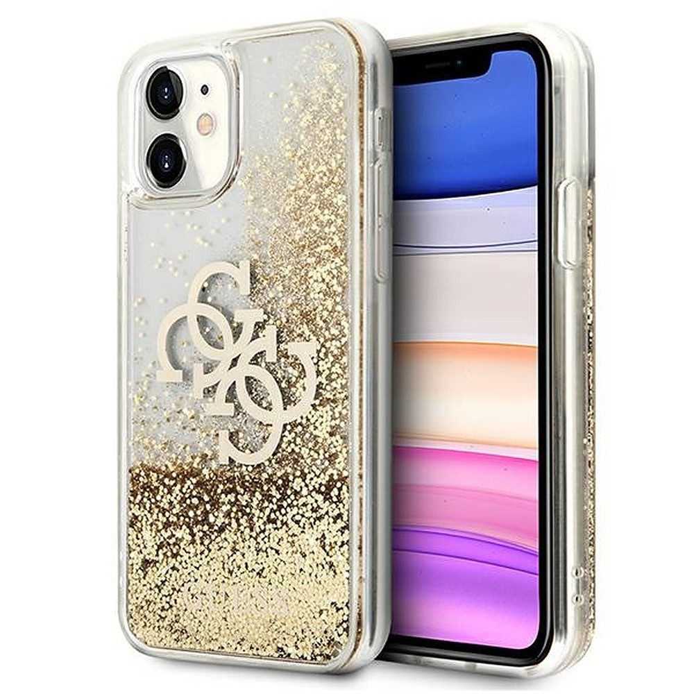 Guess Handyhülle Glitzerhülle Rückschale, Flüssigglitzer-Effekt, 4G-Logo, Kameraschutz