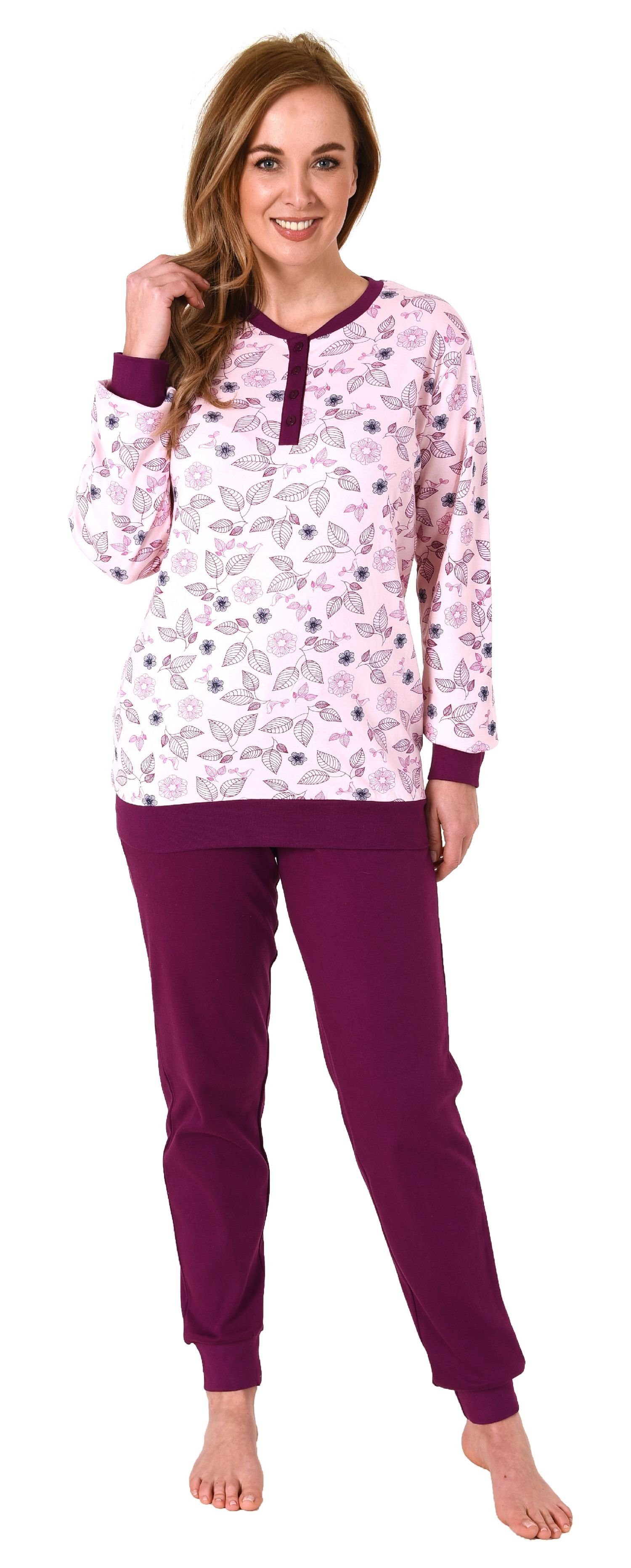 rosa Pyjama Übergrößen Pyjama Interlock in - auch mit Damen Normann Bündchen lang