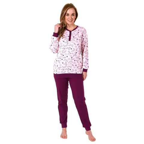 Normann Pyjama Damen Interlock Pyjama lang mit Bündchen - auch in Übergrößen