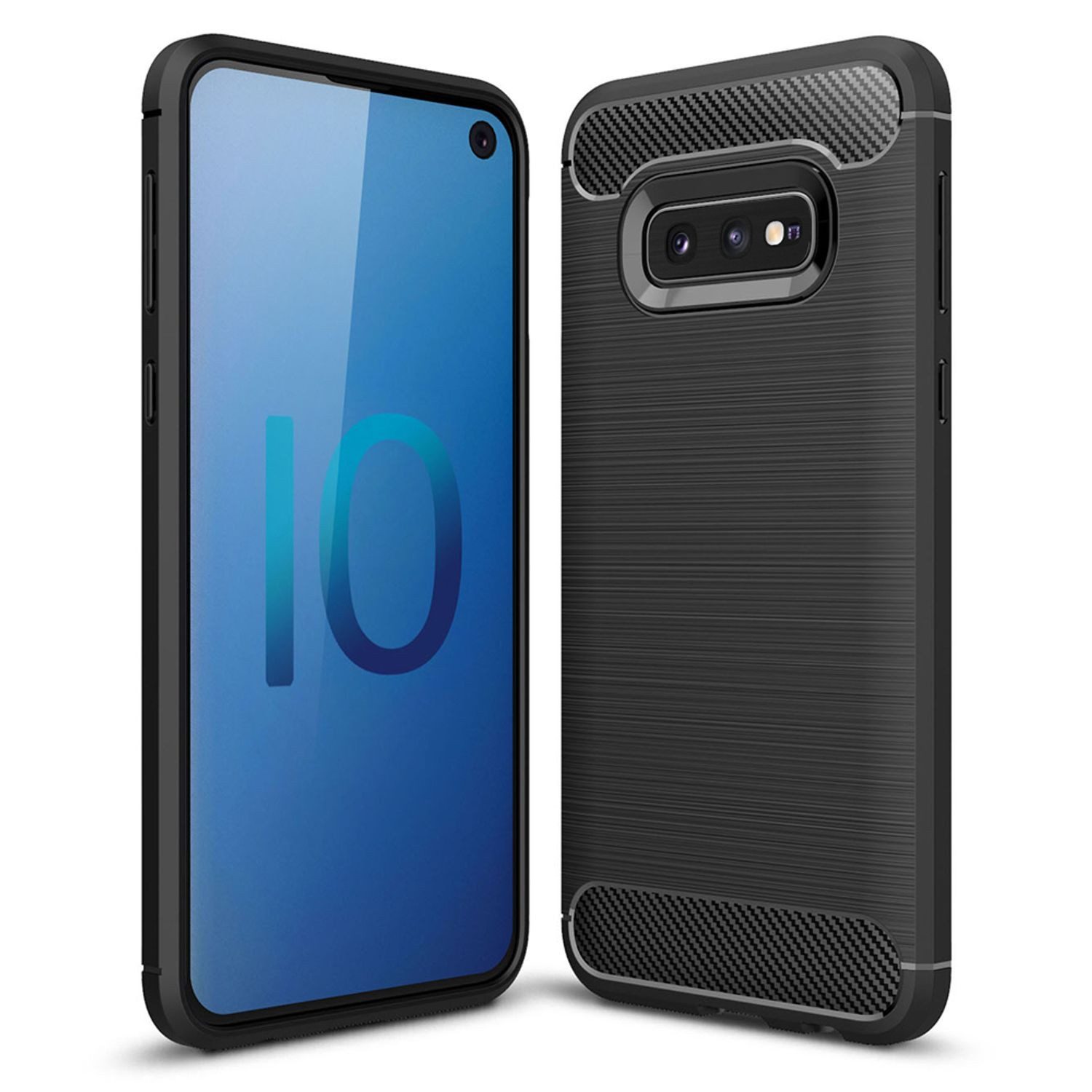 Nalia Smartphone-Hülle Samsung Galaxy S10e 14,7 cm (5,8 Zoll), Carbon Look Silikon Hülle / Matt Schwarz / Rutschfest / Karbon Optik