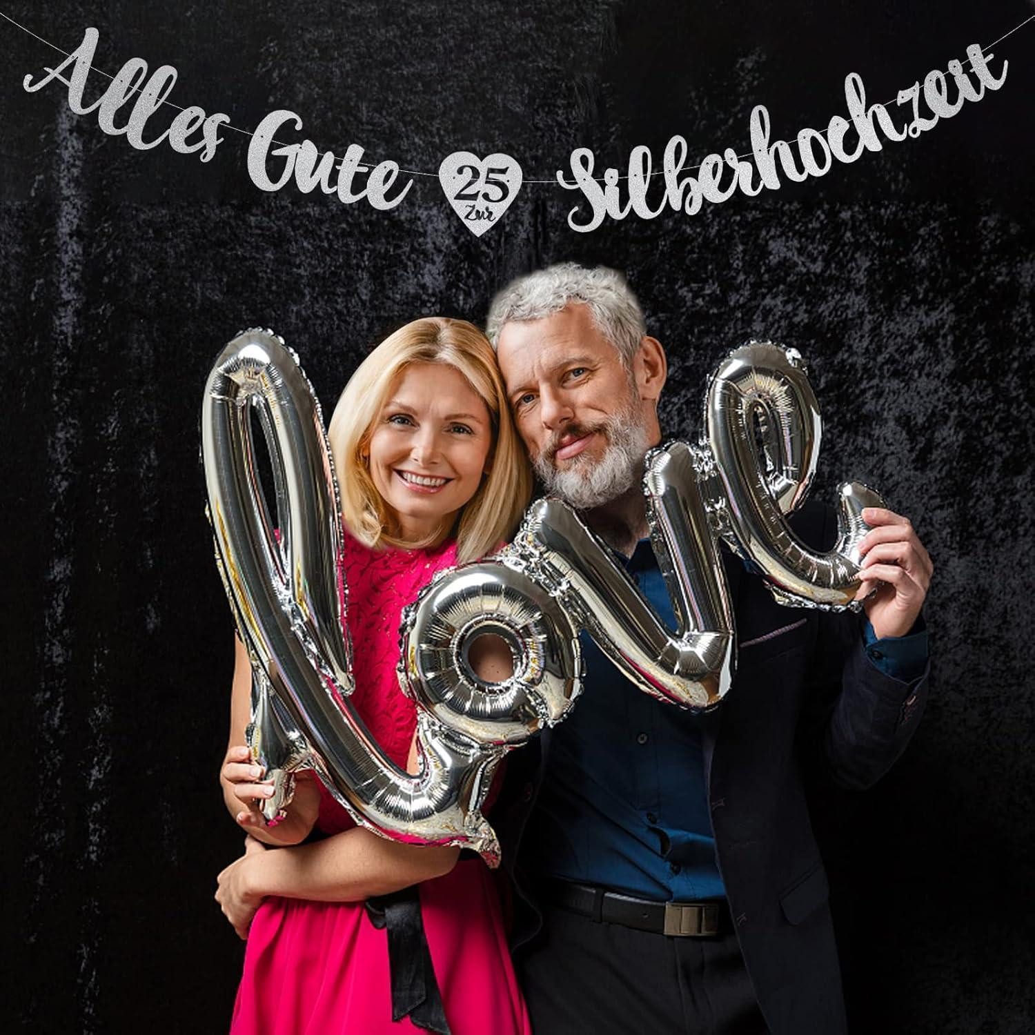 LuxusKollektion Hängedekoration Silberhochzeit Deko Banner Glitzer Papier Hänge Dekoration