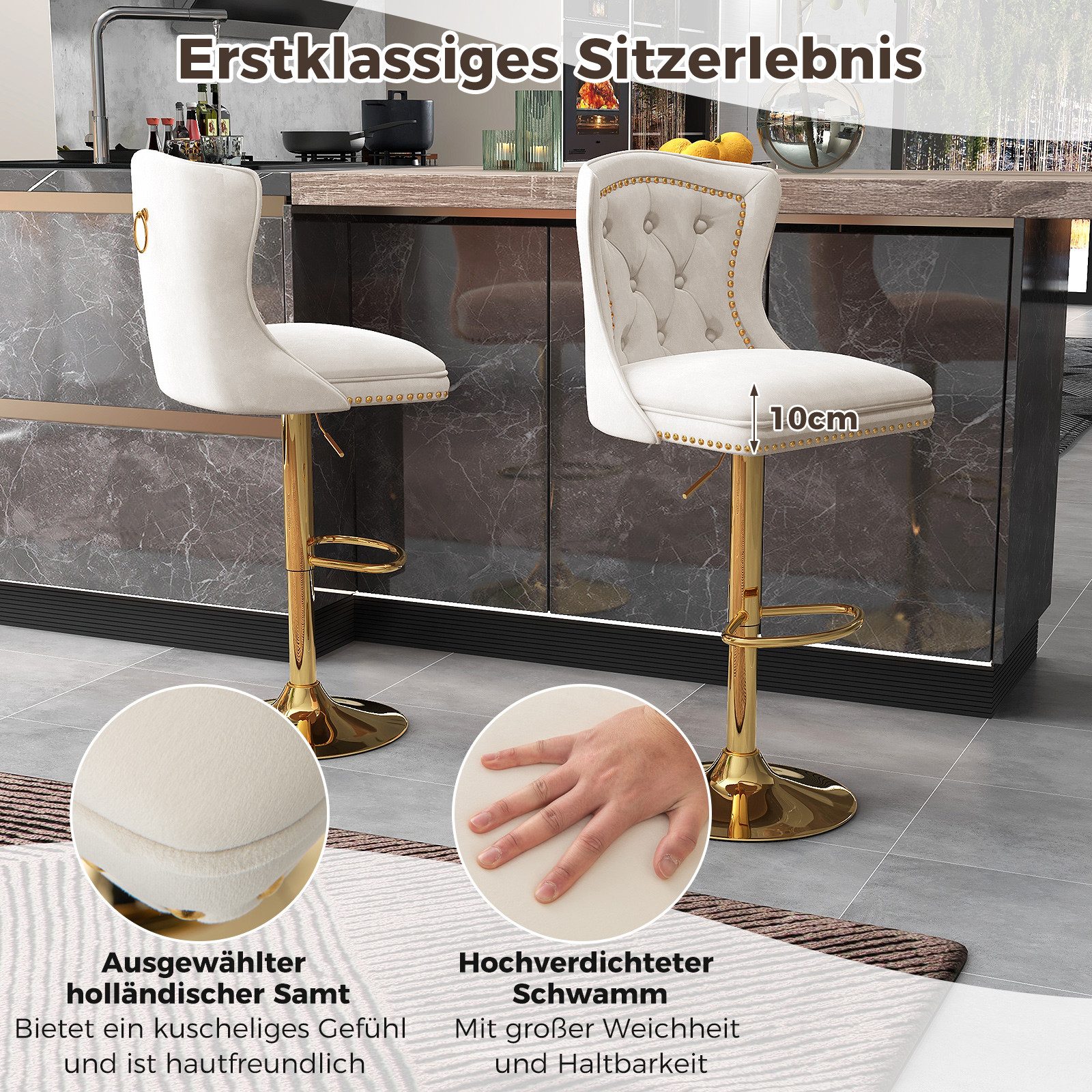 COSTWAY Barhocker (2er Set), Barstühle 67-87cm höhenverstellbar aus Samt, d günstig online kaufen
