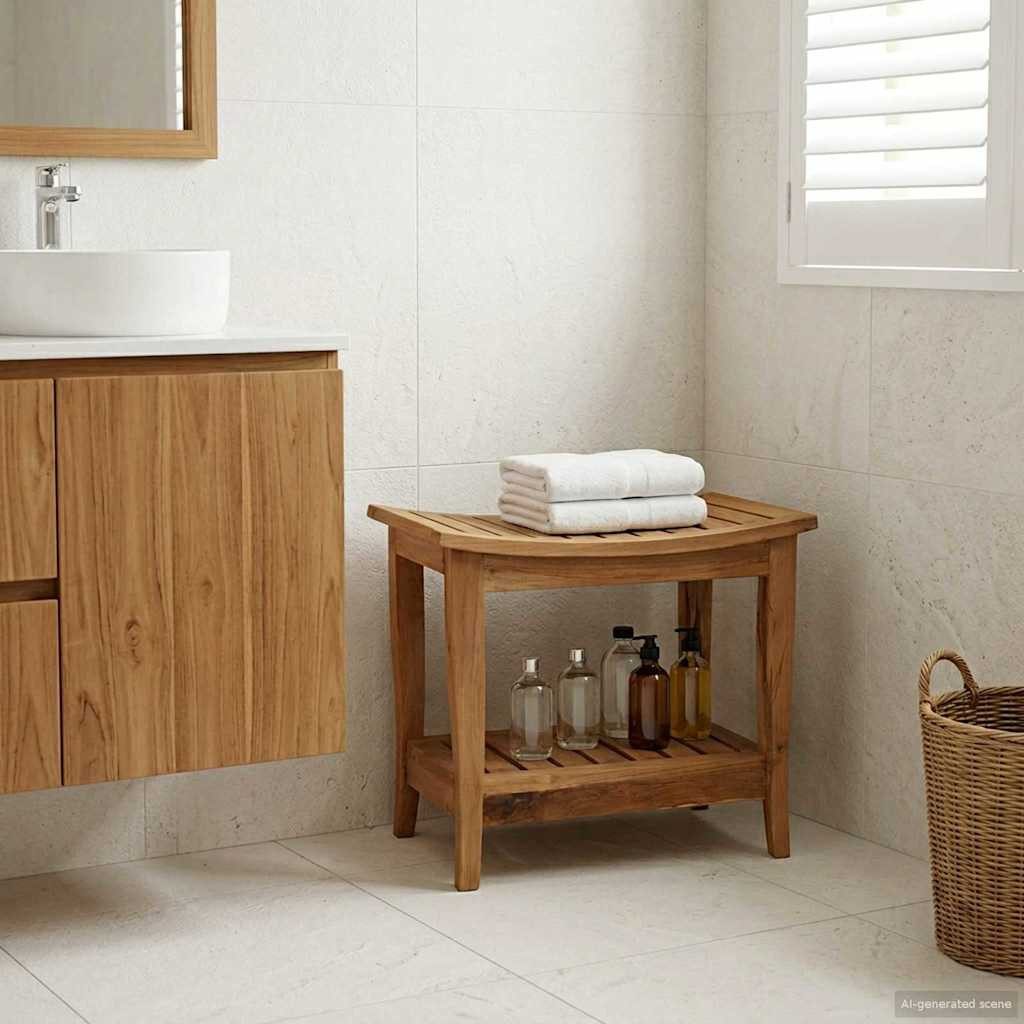vidaXL Duschablage Bad Beistelltisch Natur 50 x 35 x 45 cm Massivholz, 1-tlg.