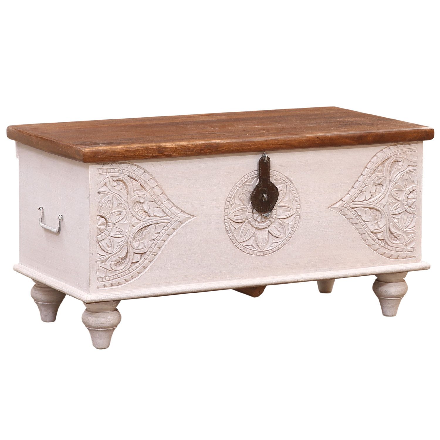Marrakesch Orient & Mediterran Interior Truhenbank Handgeschnitzte Holztruhe Akdar mit Stauraum, Sitzbank & Deko-Element (1-St), Handarbeit