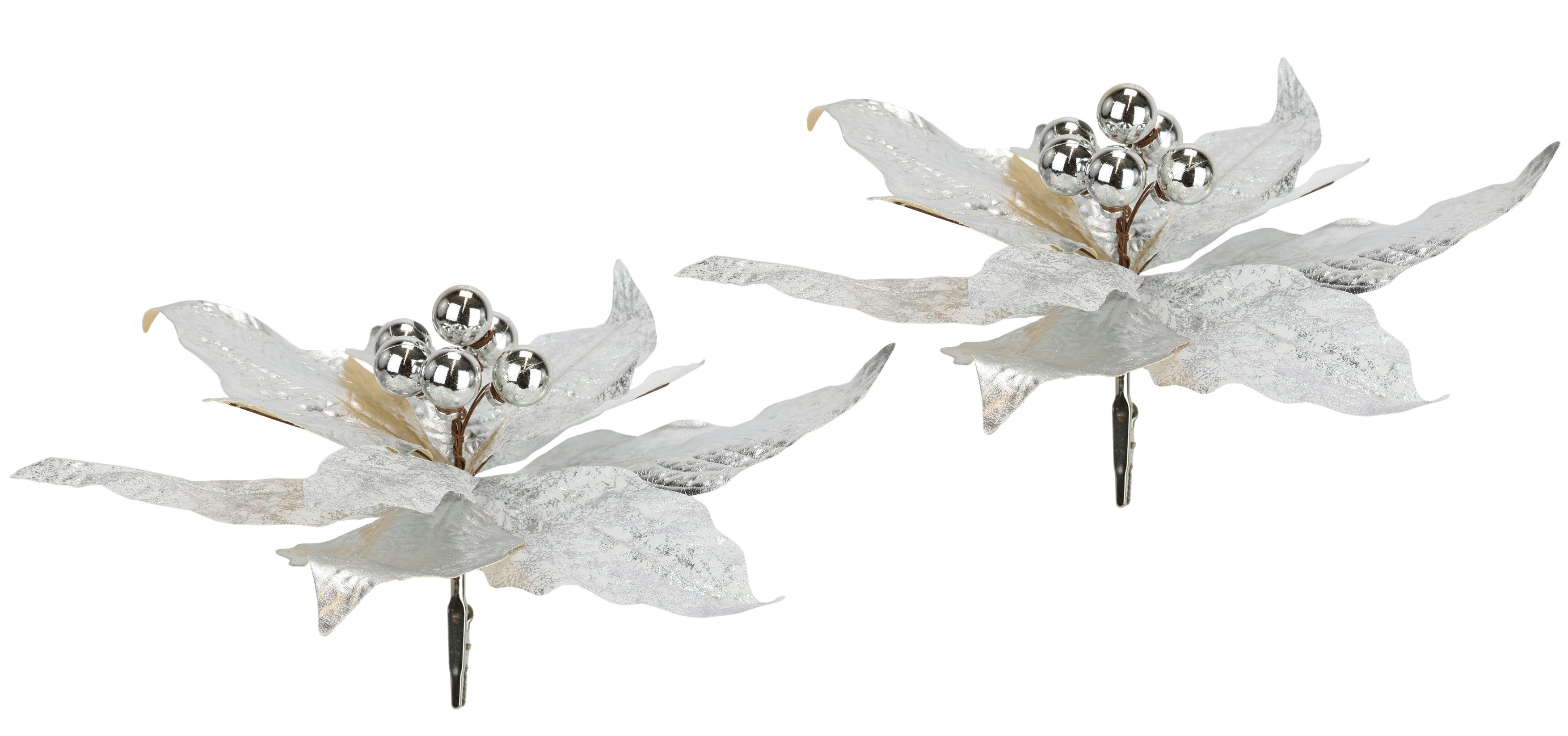 I.GE.A. Dekohänger Poinsettia auf Clip (2 St), 2er Set 28cm Weihnachts-Christstern künstlich Weihnachtsblume gold