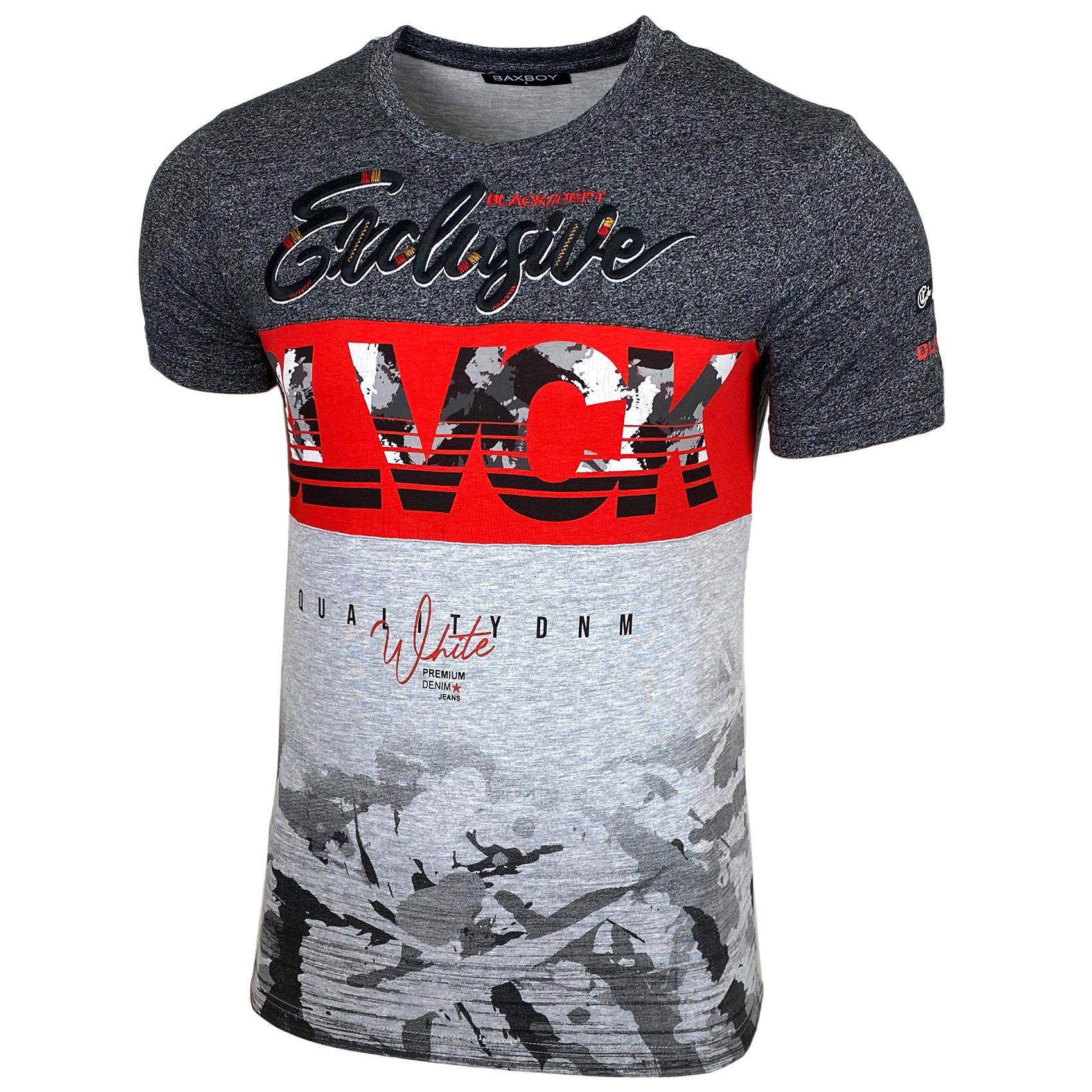 T-Shirt Baxboy T-Shirt »EXCLUSIVE BLACK« mit sportiven Prints Stickerei 3592