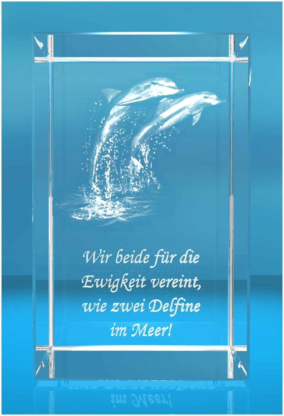 VIP-LASER Dekofigur 3D Glasquader I Delfin I Text: Wir beide für die Ewigkeit, Hochwertige Geschenkbox, Made in Germany, Familienbetrieb