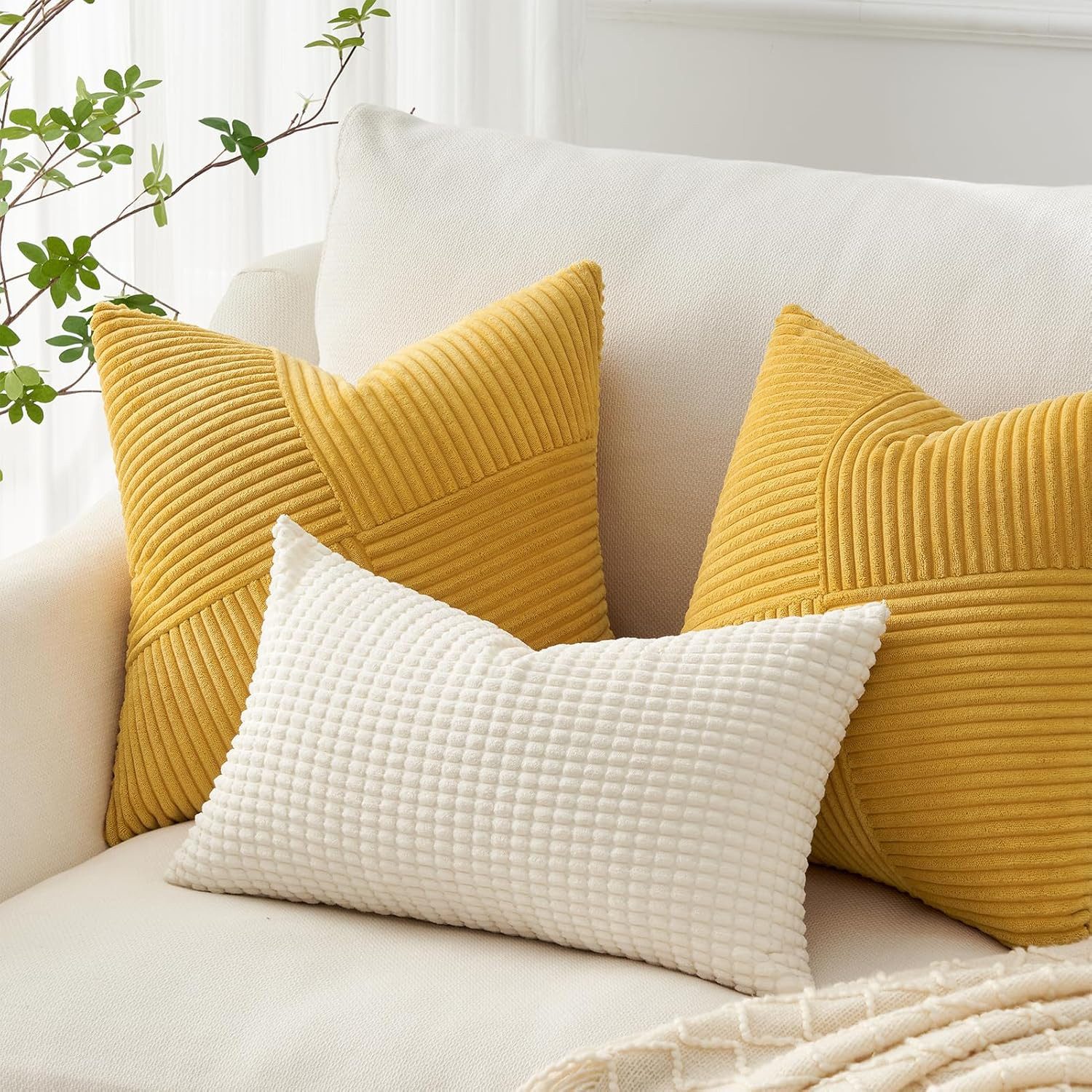 Topfinel Kissenbezüge Kordsamt 2er Set-Windmühle Streifen Muster-Sofakissen günstig online kaufen