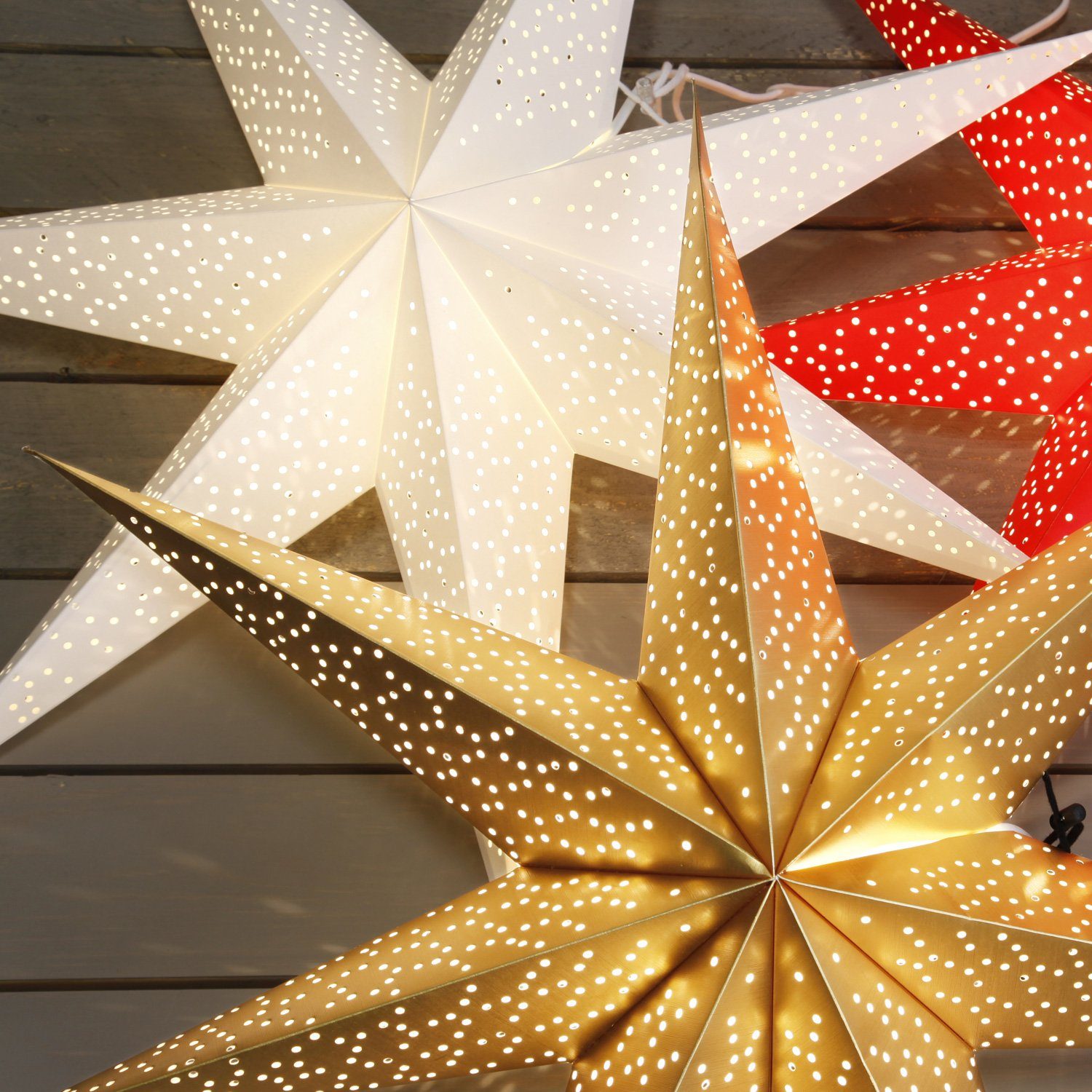 STAR TRADING LED Stern Papierstern Leuchtstern Faltstern 7zackig hängend 70cm m. Kabel creme