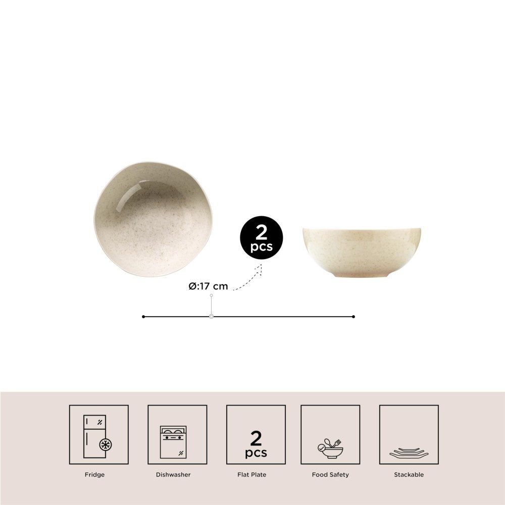 Kütahya Porselen Suppenteller Kütahya Porselen 2er Schüssel Set 17 cm Porzellan beige Modern
