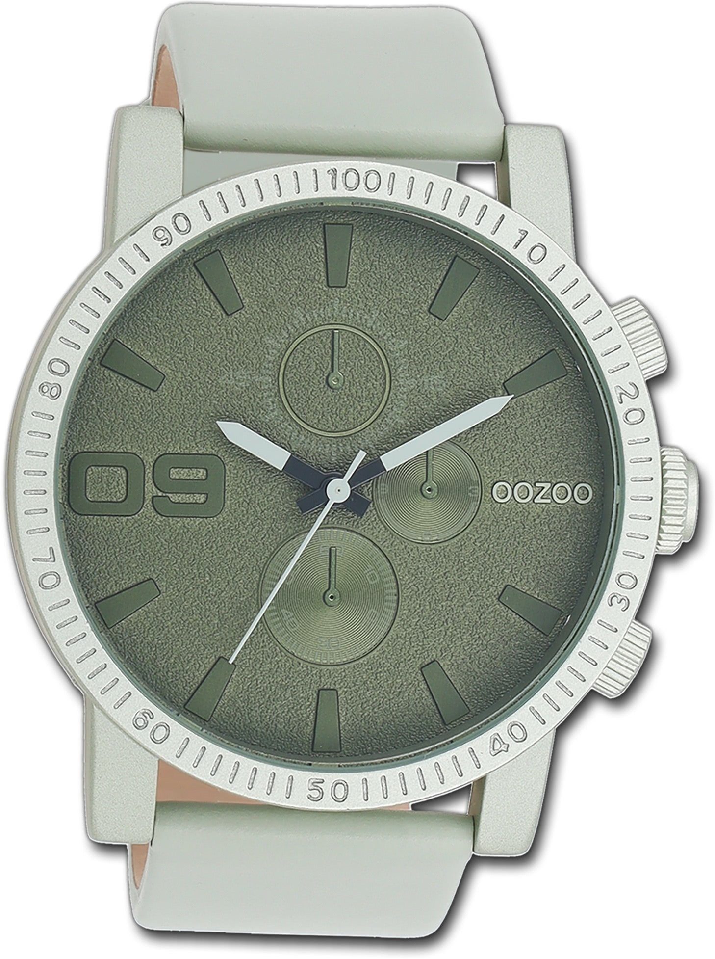 OOZOO Quarzuhr Oozoo Unisex Armbanduhr Timepieces, Damen, Herrenuhr Lederarmband grün, rundes Gehäuse, extra groß (48mm)
