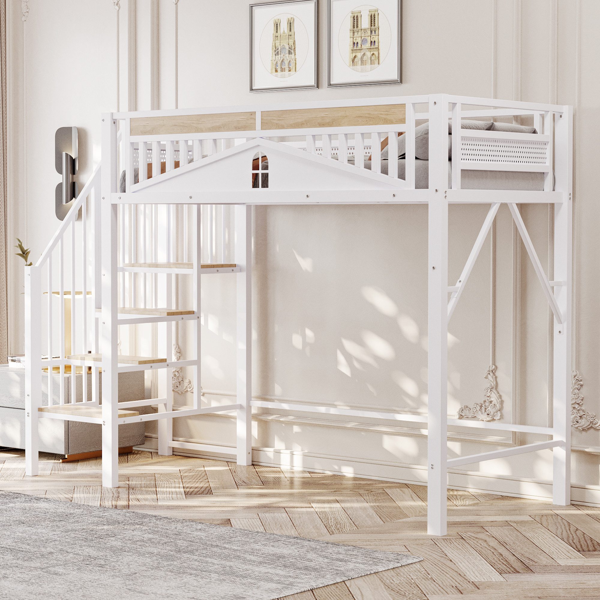 Flieks Hochbett Metallbett Kinderbett 90x200cm mit günstig online kaufen
