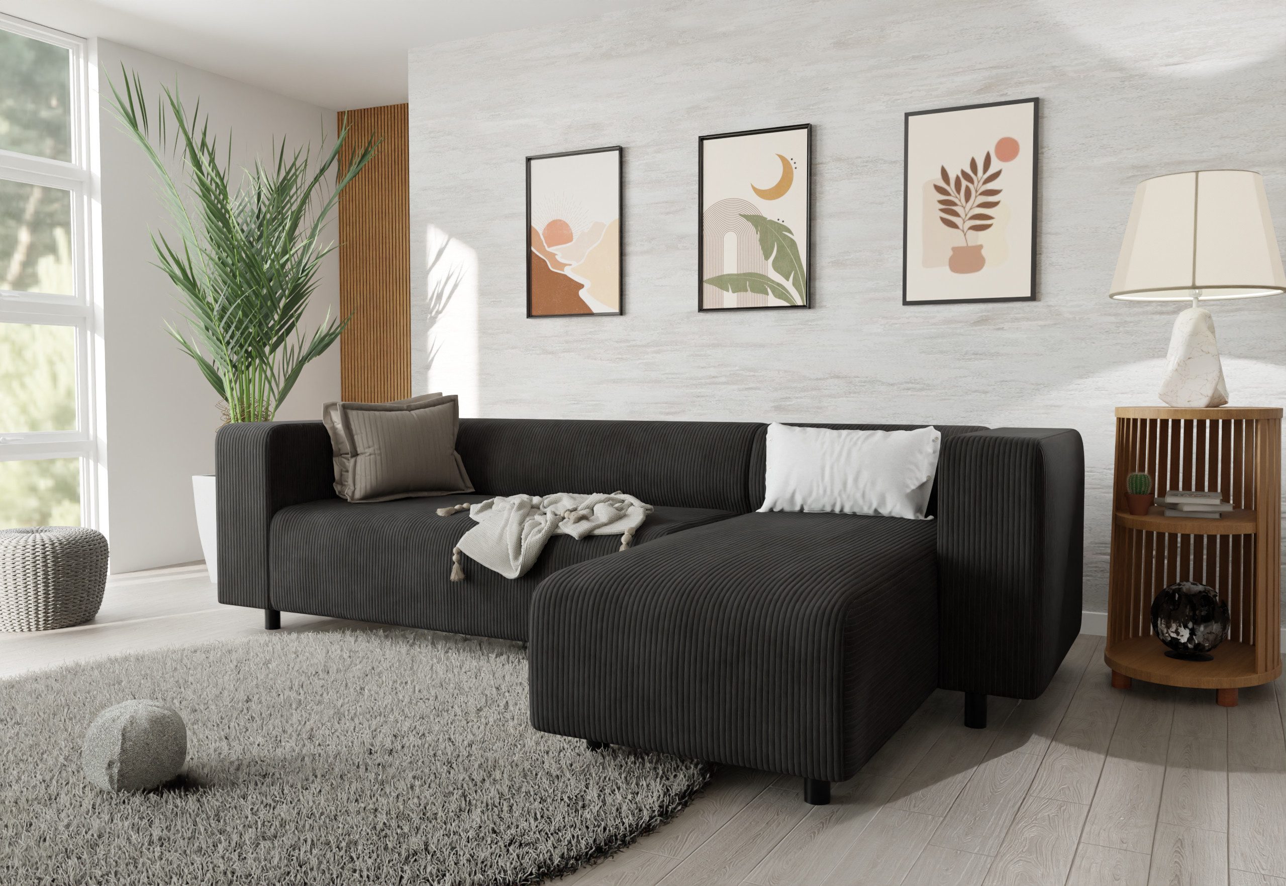 S-Style Möbel Ecksofa Gustav mit Ottomane aus Cord-Stoff mit bequemem Sitz, günstig online kaufen