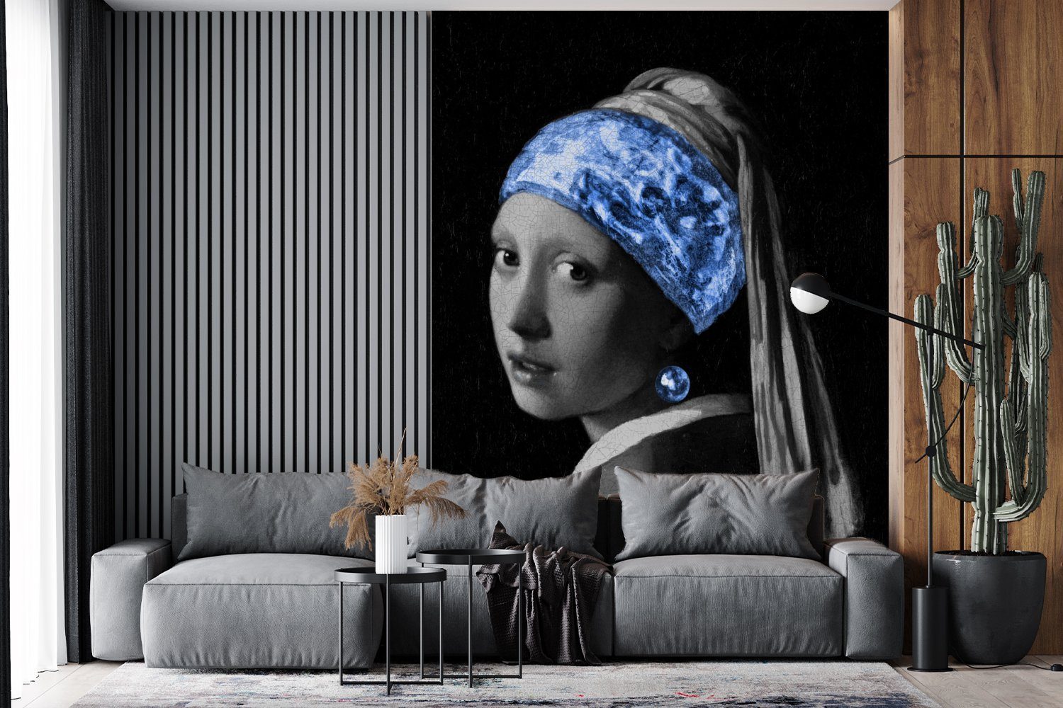 MuchoWow Fototapete einem St), Montagefertig Alte für (4 Mädchen Blau, - Wandtapete bedruckt, Meister mit Wohnzimmer, - Vinyl Matt, Tapete Perlenohrring