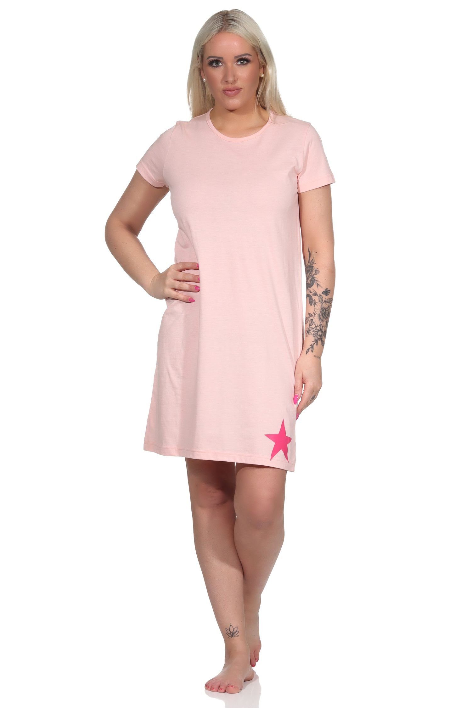 Normann Bigshirt Kurznachthemd, mit Stern-Applikation Damen schöner Nachthemd rosa