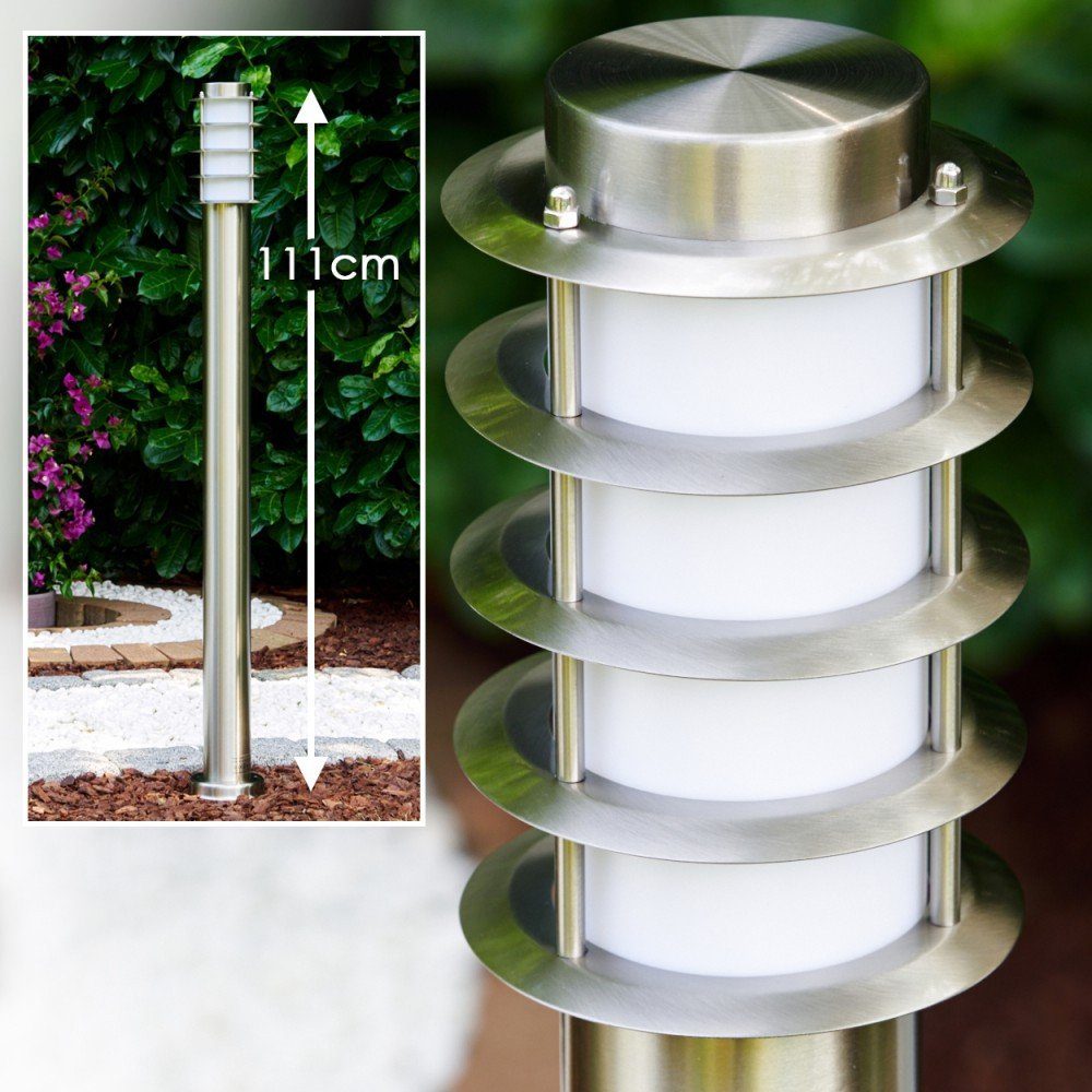 hofstein Pollerleuchte »Virco« Außenleuchte moderne aus Edelstahl und Kunststoff-Scheiben, ohne Leuchtmittel, Wegeleuchte 110cm, Gartenlampe mit E27, Gartenbeleuchtung IP44