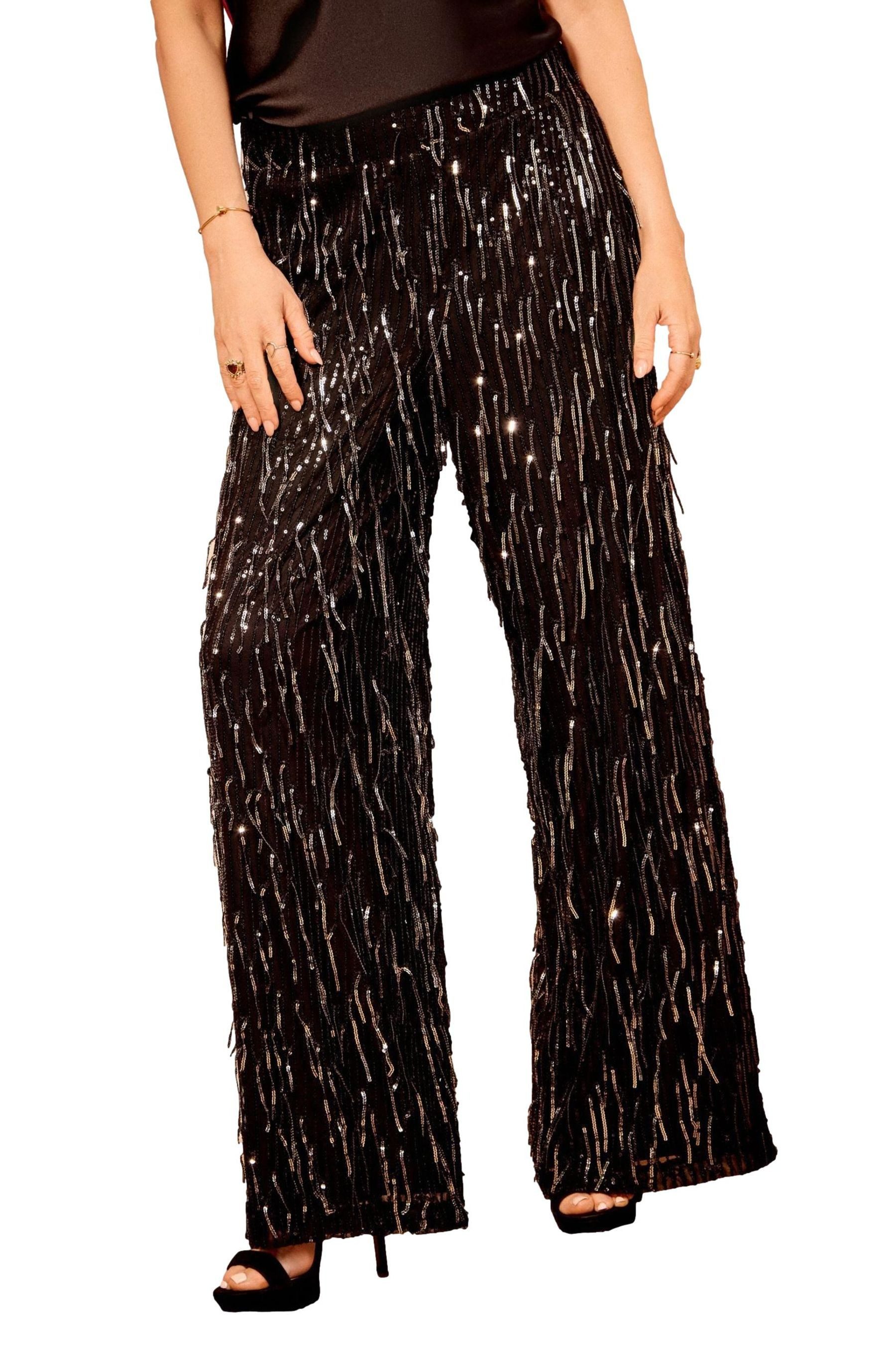 Love & Roses Stoffhose Love & Roses Weite Hose mit Pailletten, Regular (1-tlg)