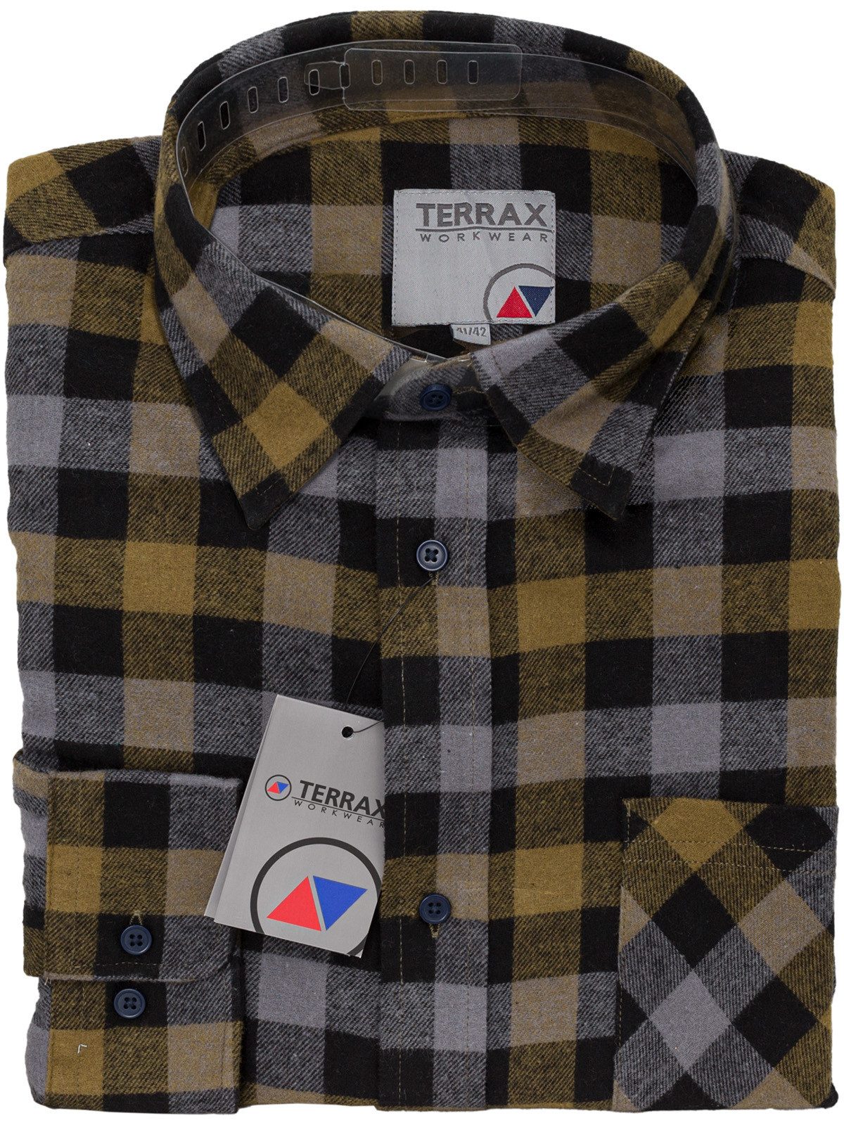Terrax Workwear Langarmhemd 81032-2501 Flanellhemd 105 cm EU Konfektionsgrößen