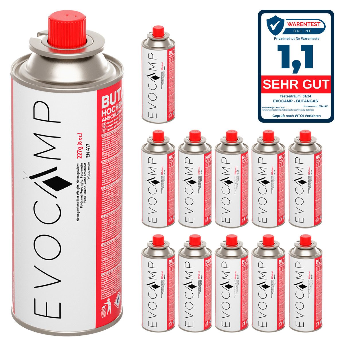 EVOCAMP Gaskartusche 12x Butankartuschen Typ MSF-1a 227g mit Bajonettventil günstig online kaufen