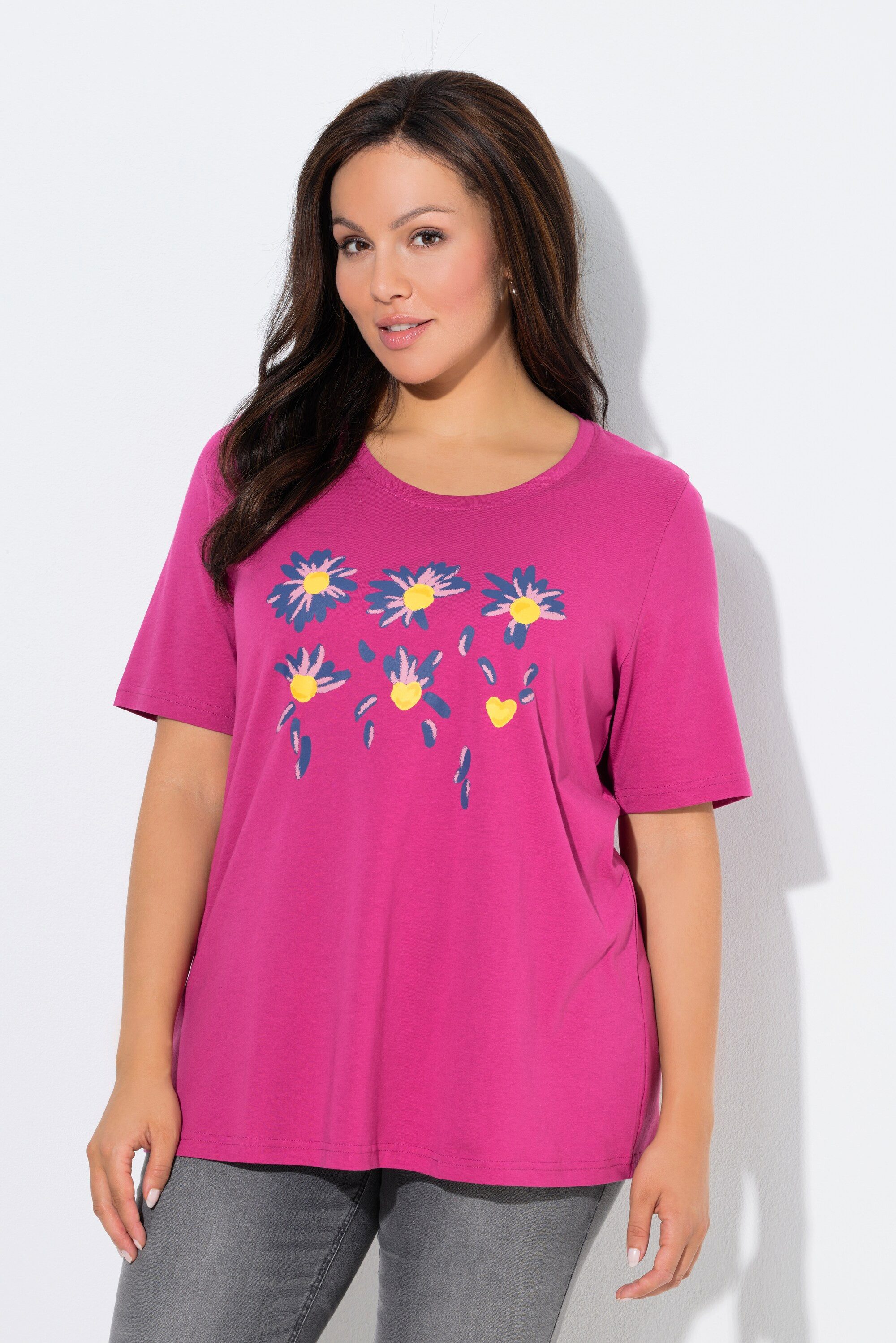 Ulla Popken T-Shirt T-Shirt Blüten Classic Rundhals Halbarm günstig online kaufen