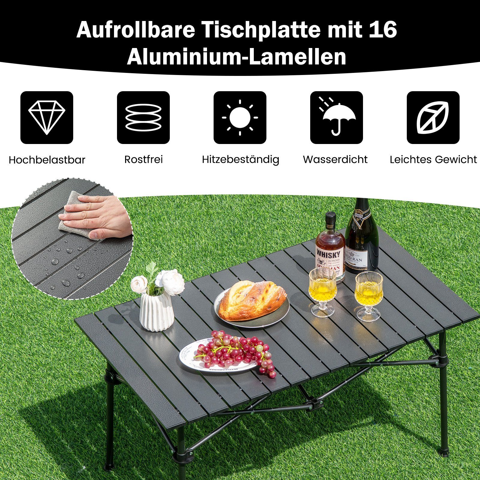 Klapptisch, Aluminium-Tischplatte mit COSTWAY Campingtisch