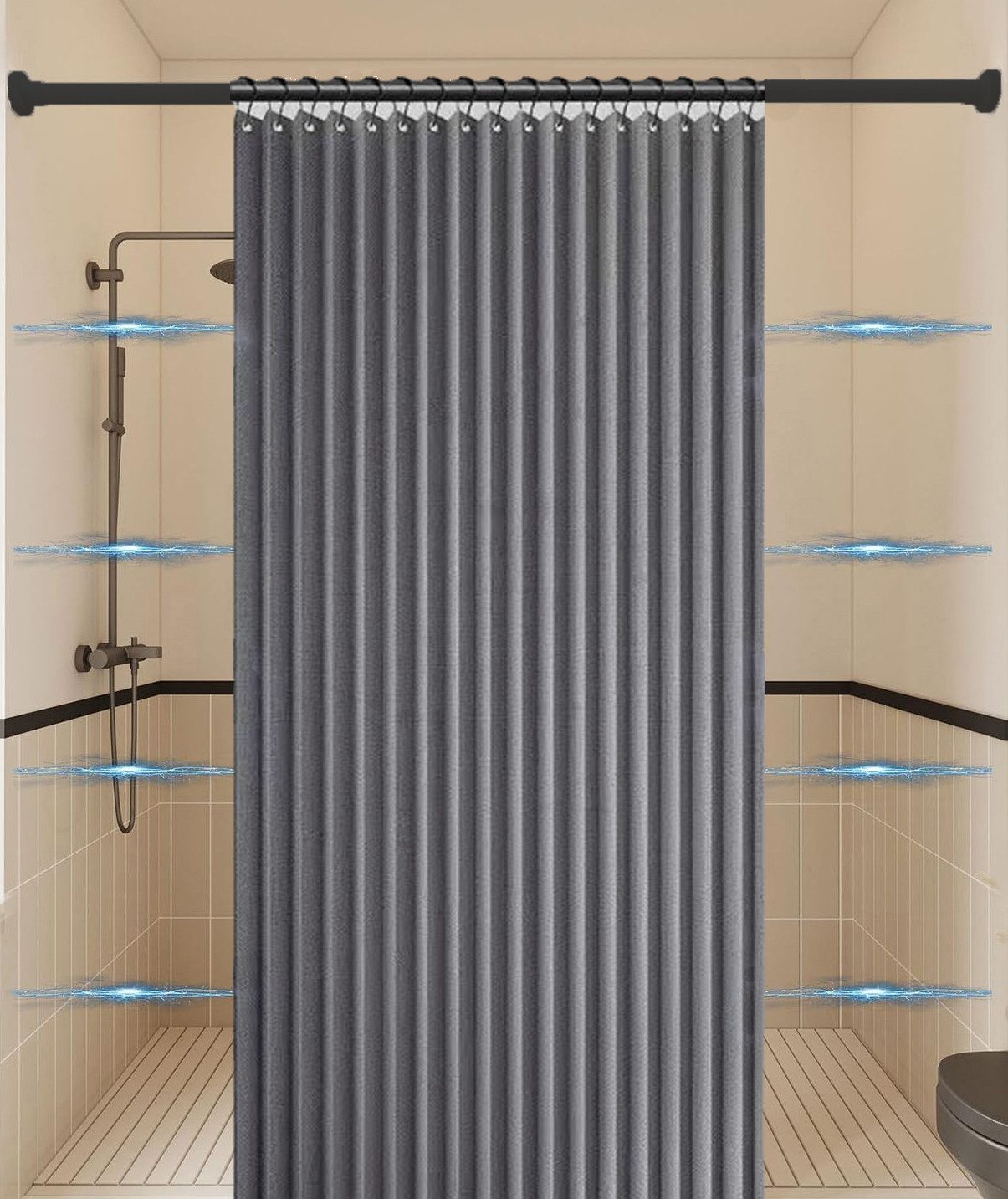 Zyronn Duschvorhang Magnet Duschvorhang Leinenoptik – Wasserabweisend, Faltbar Breite 100 cm (1-tlg), Raumteiler für Badezimmer, Dusche & Schlafzimmer