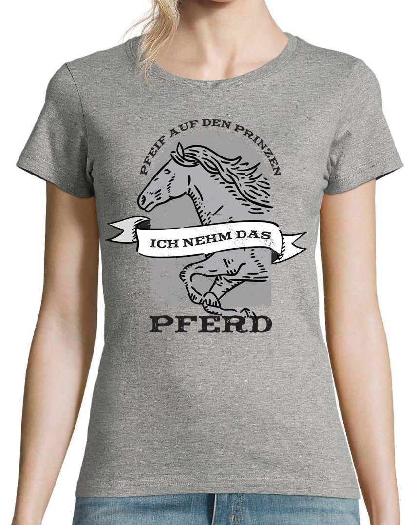 print Grau mit "Pfeif Pferd" Prinzen, Damen Designz T-Shirt nehm den auf T-Shirt ich Youth das modischem