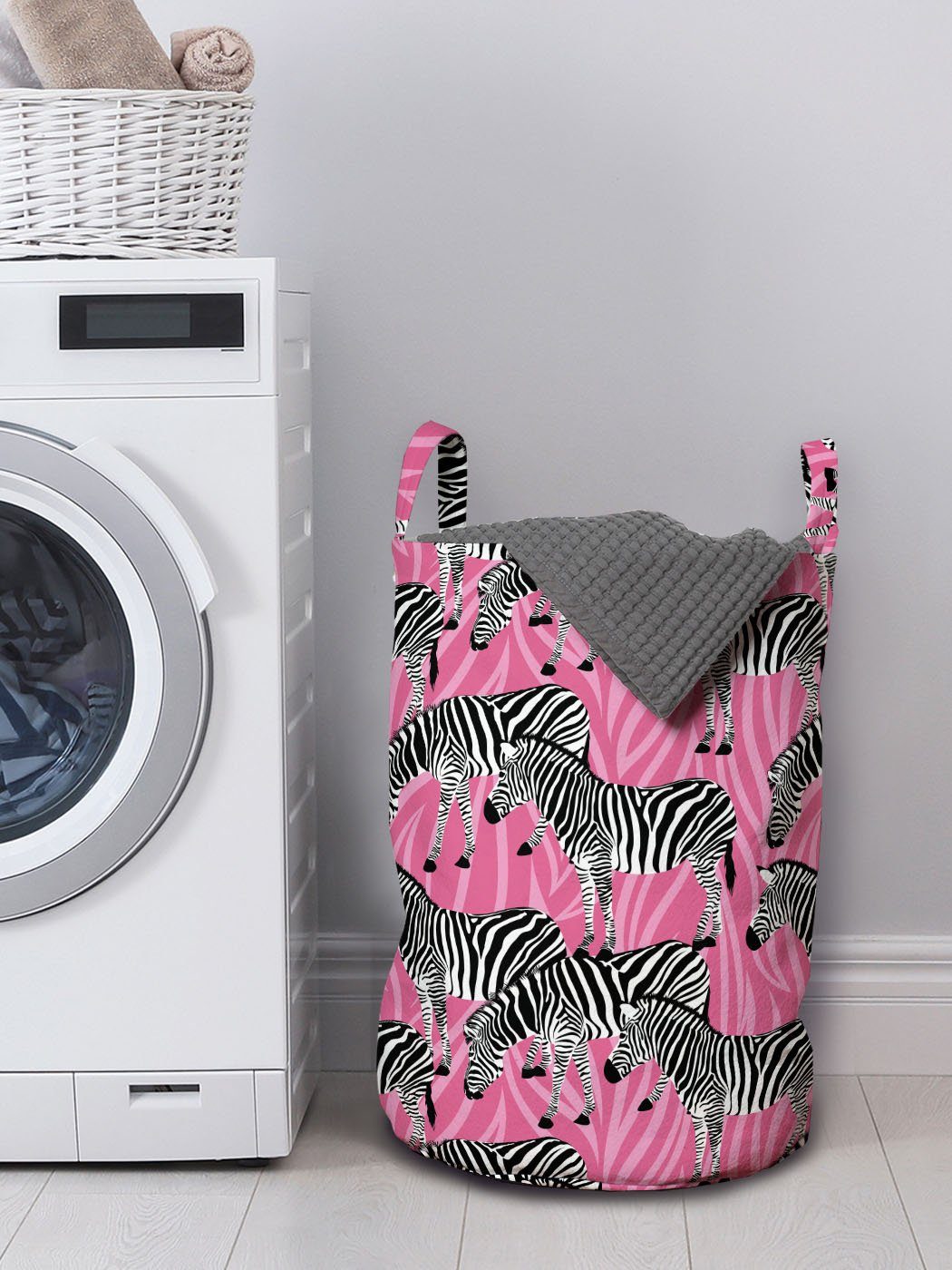 für Abakuhaus Tiere Pastell Wäschesäckchen rosa mit Wäschekorb Waschsalons, Wilde Zebra Kordelzugverschluss Griffen