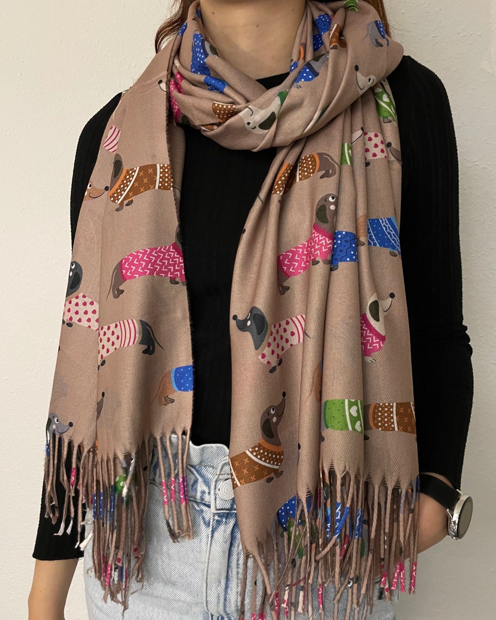 ITALY VIBES Pashmina CANE - Schal mit Hunde Muster - gemustert 3-taupe