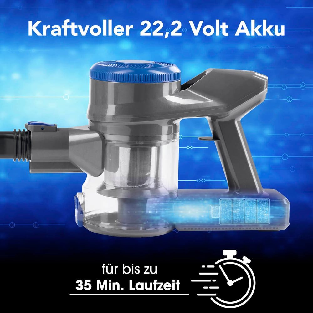 CLEANmaxx Zyklon Hybrid Staubsauger Akku-Zyklonstaubsauger Hand- und Bodenstaubsauger mit EPA11-Filter, beutellos, kabellos mit Filter und Akkulaufzeit bis zu 45 min, LED-Funktion