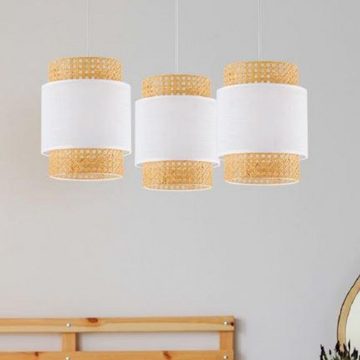 famlights Hängeleuchte, Pendelleuchte Kate in Weiß und Braun E27 3-flammig 700mm, keine Angabe, Leuchtmittel enthalten: Nein, warmweiss, Hängeleuchte, Pendellampe, Pendelleuchte