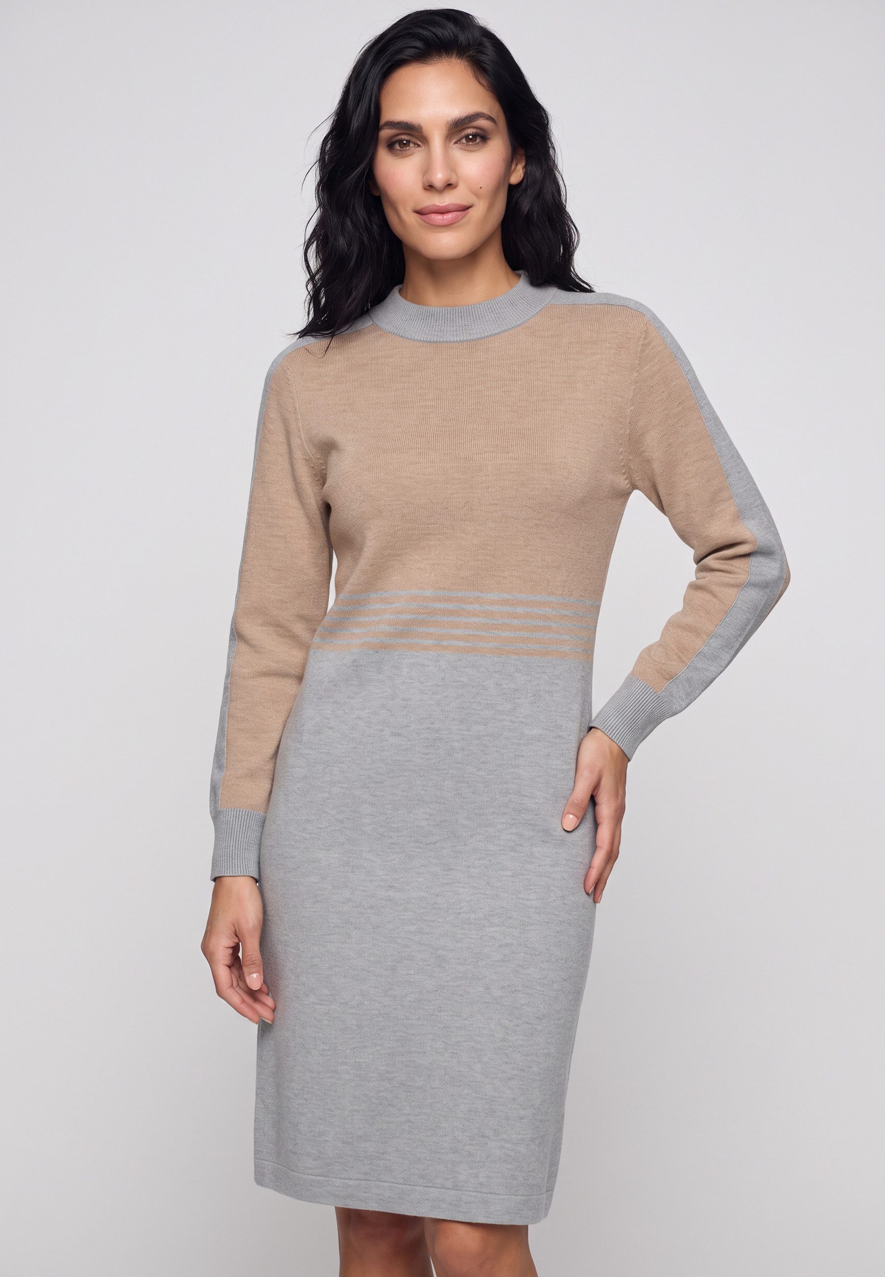 Olsen Midikleid mit Panneaux-Dessin und Rollkragen