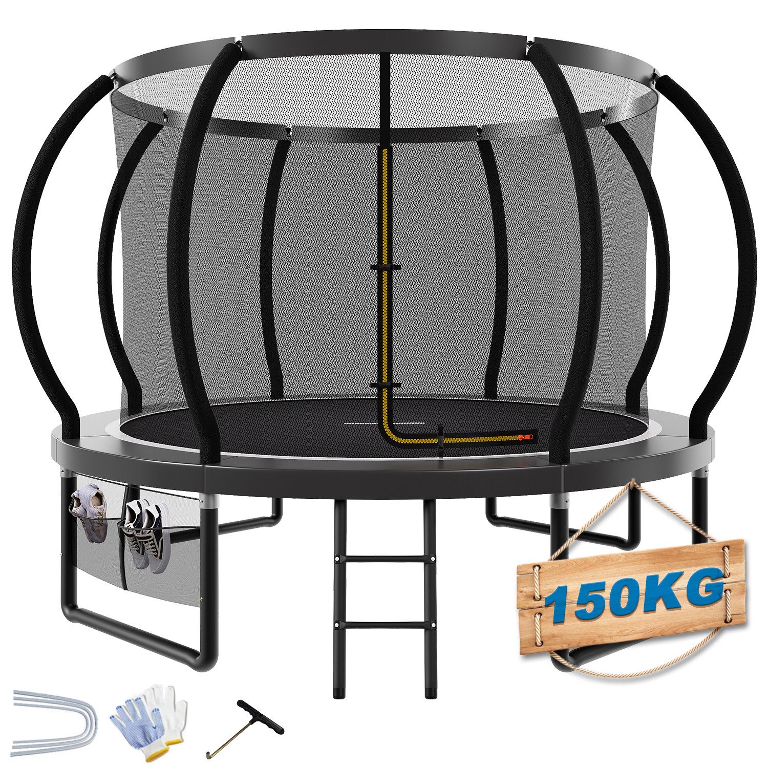 HOMALL Gartentrampolin Kindertrampolin Ø305/366, Gewicht 150kg, Ø 228 cm, (228 cm, Ø 228/305/366/427 cm, mit Sicherheitsnetz und Leiter, 360° Schutzgitter)