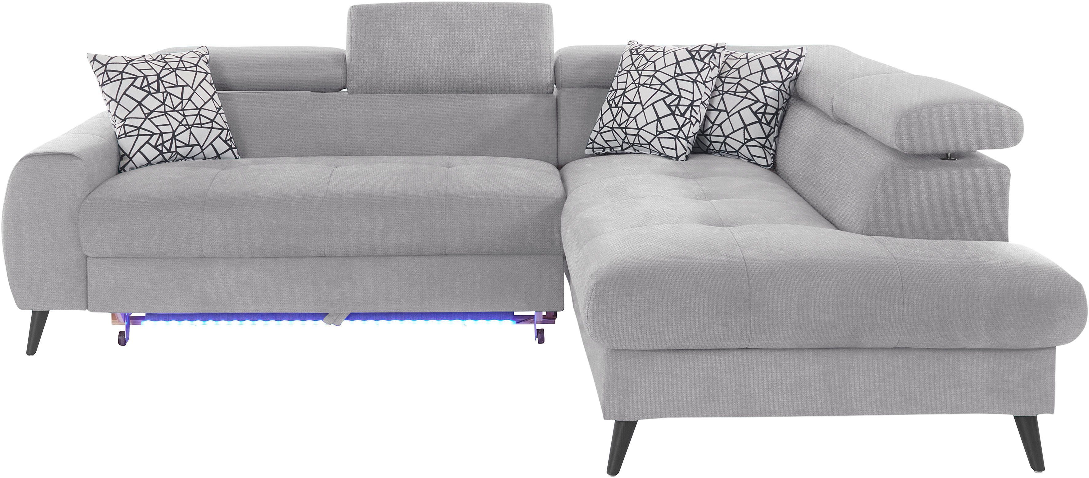 COTTA Ecksofa Mia L-Form mit 3 Zierkissen, wahlweise mit Bettfunktion, Bettkasten, Beleuchtung & Wireless-Charger. Reduzierter Preis € 1.479,99. Unverbindliche Preisempfehlung € 2.799,00