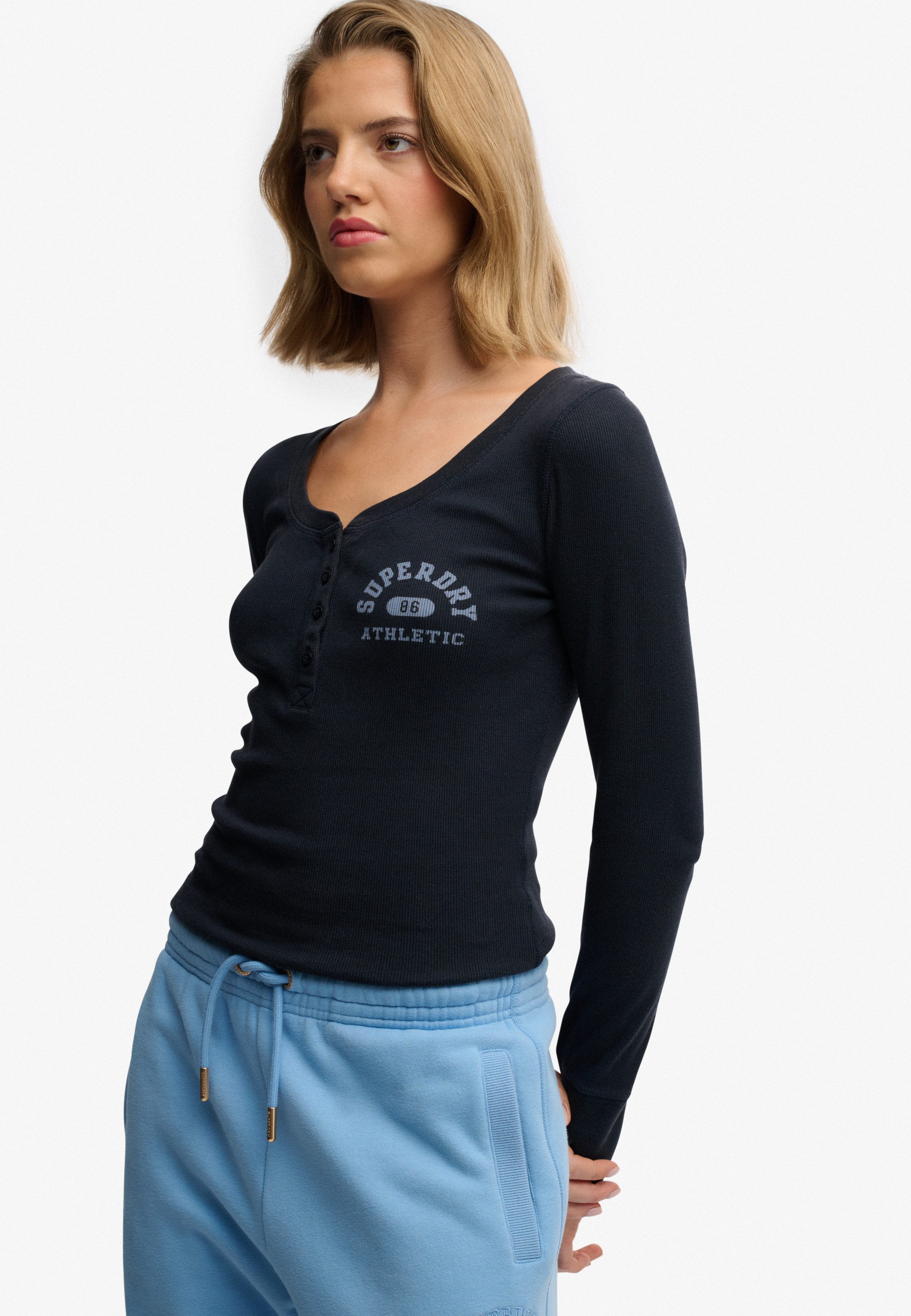 Superdry Langarmshirt ATHLETIC BUTTON DOWN LS TOP Baumwolle, skinny fit