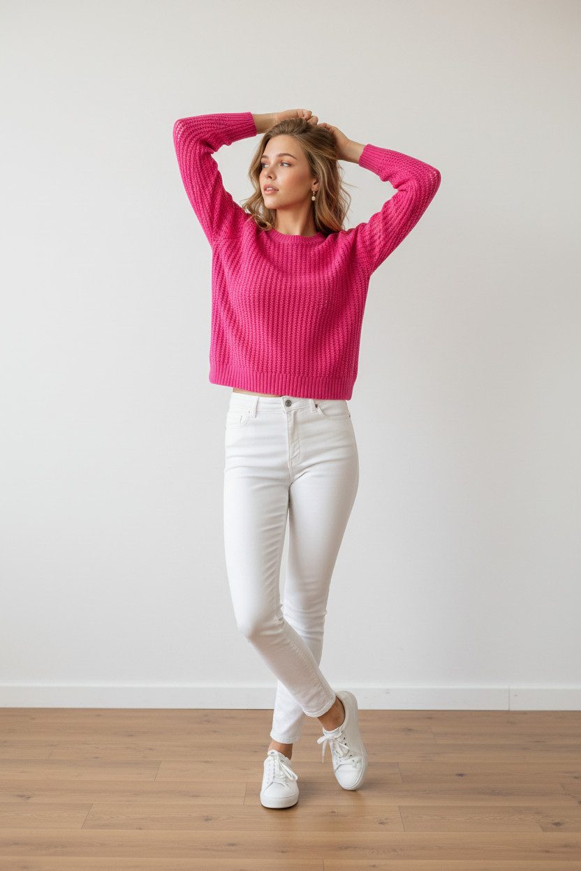 Zuckerwatte Rundhalspullover aus weicher Merino Viskose Cashmere Mischung