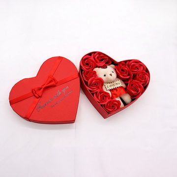 Kunstblumenstrauß Rosenbär herzförmige Geschenkbox, künstliche Rosen, yozhiqu, Herzförmige Seifenblumen-Geschenkbox, Valentinstagsgeschenk