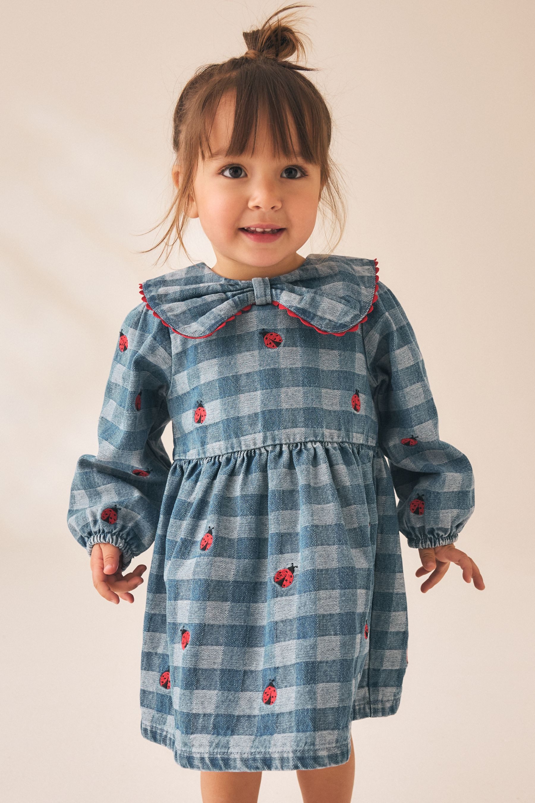 Next Jeanskleid Langarm-Kleid mit Stickerei + Kragen, Marienkäfer (1-tlg)