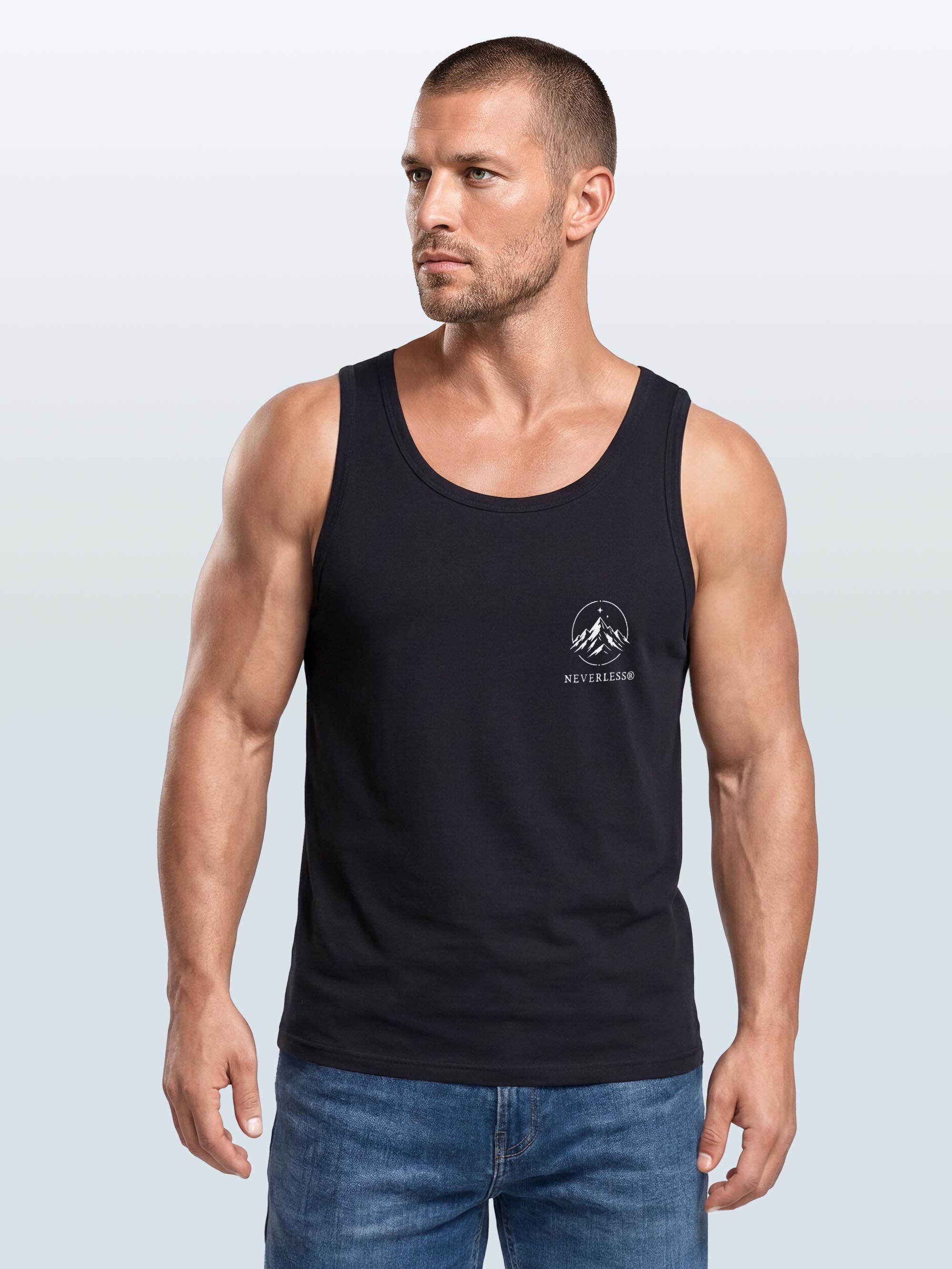 Neverless Tanktop Tanktop Herren mit Grafik-Print - Berg Mond Welle - Trägershirt mit Print