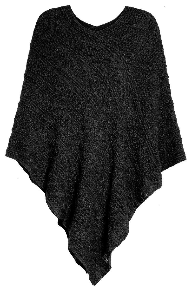 dy_mode Strickponcho Unifarbe Blumen in Cape Strickmuster Pullover Strickponcho in Poncho Schwarz Umhang Damen